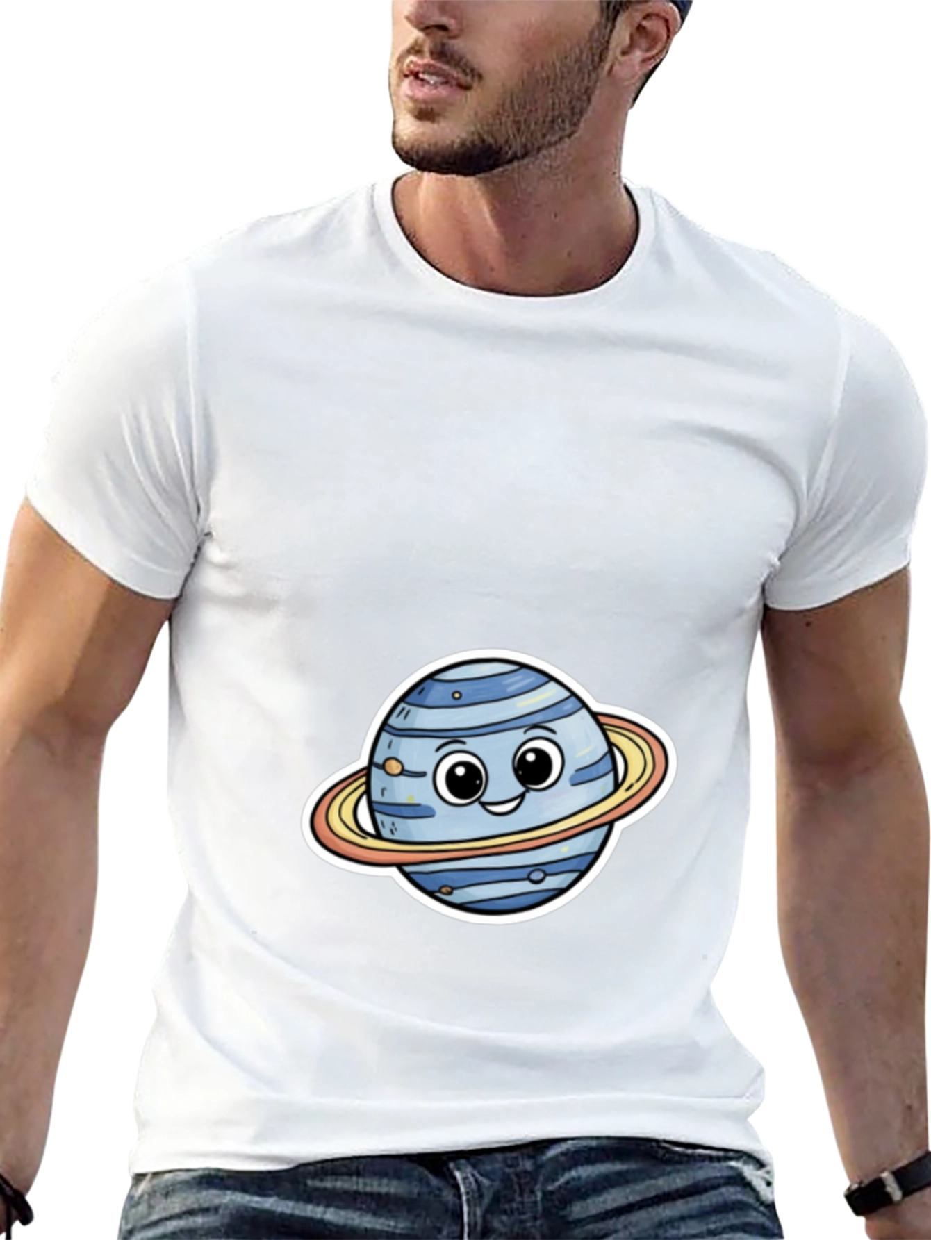 Cute Planet Cartoon Graphic Tee - Black