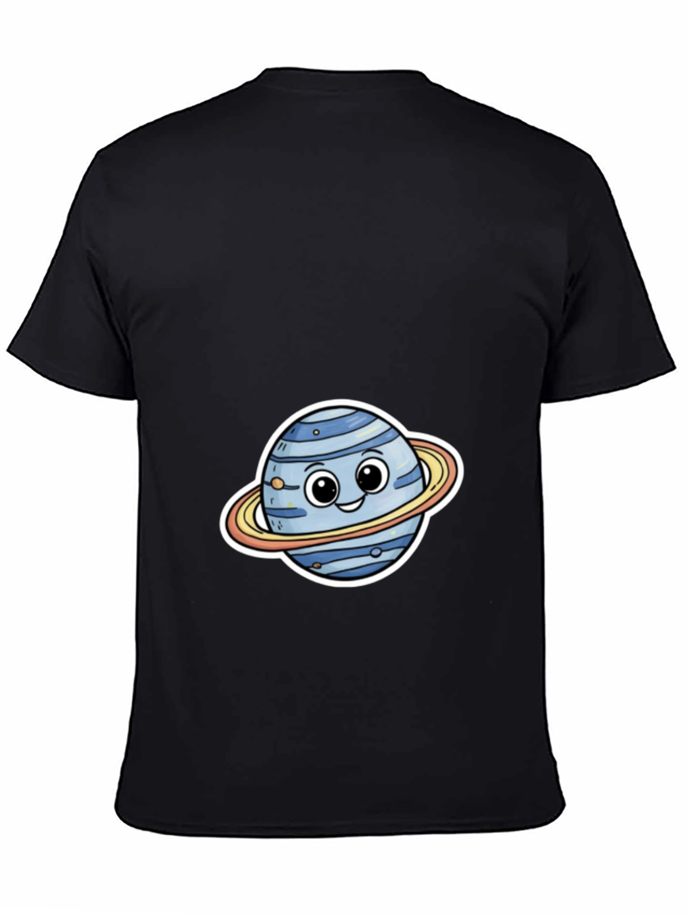 Cute Planet Cartoon Graphic Tee - Black