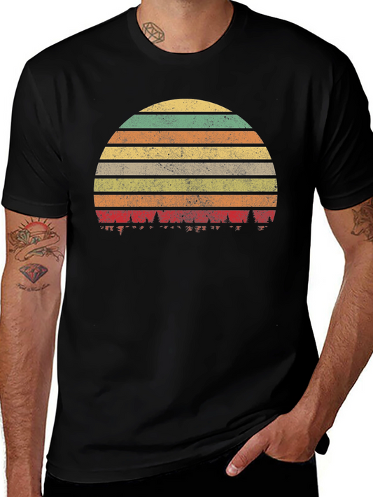 Retro Sunset Forest T-Shirt - Black