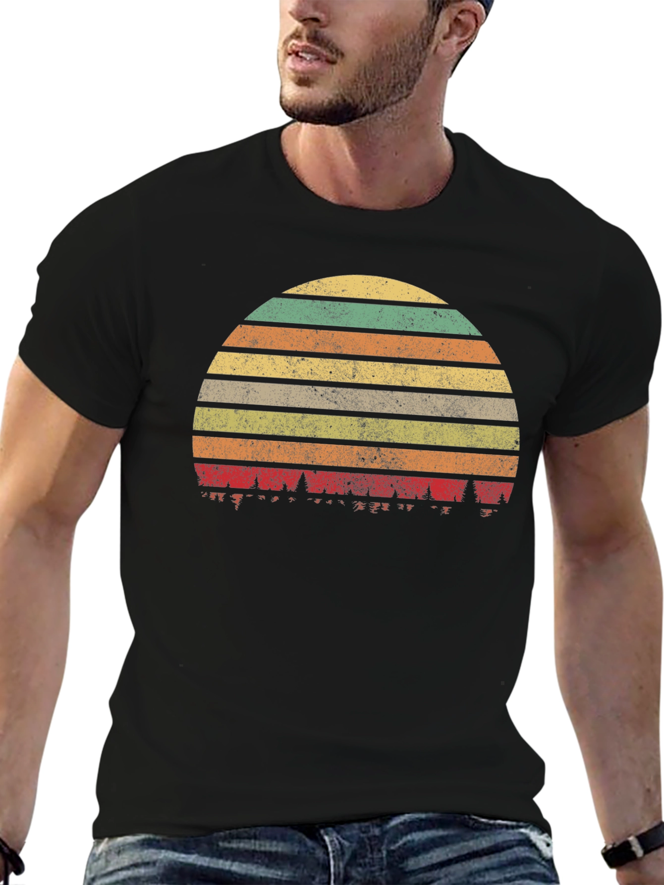 Retro Sunset Forest T-Shirt - Black