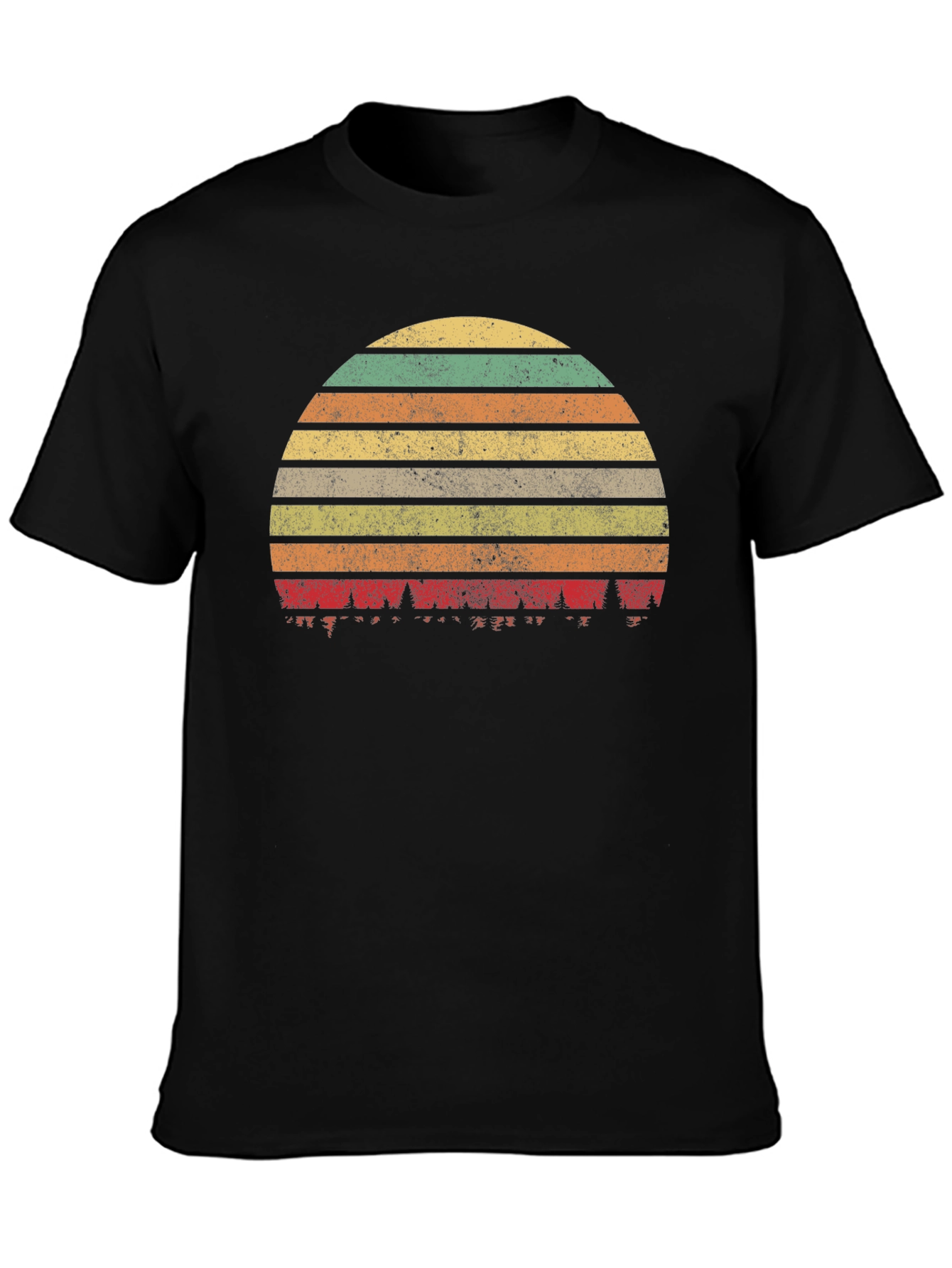 Retro Sunset Forest T-Shirt - Black