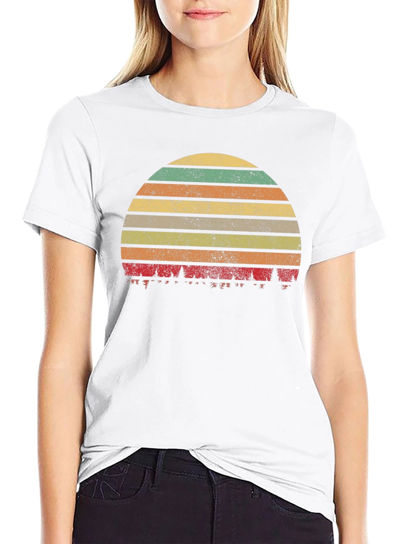 Retro Sunset Forest T-Shirt - Black