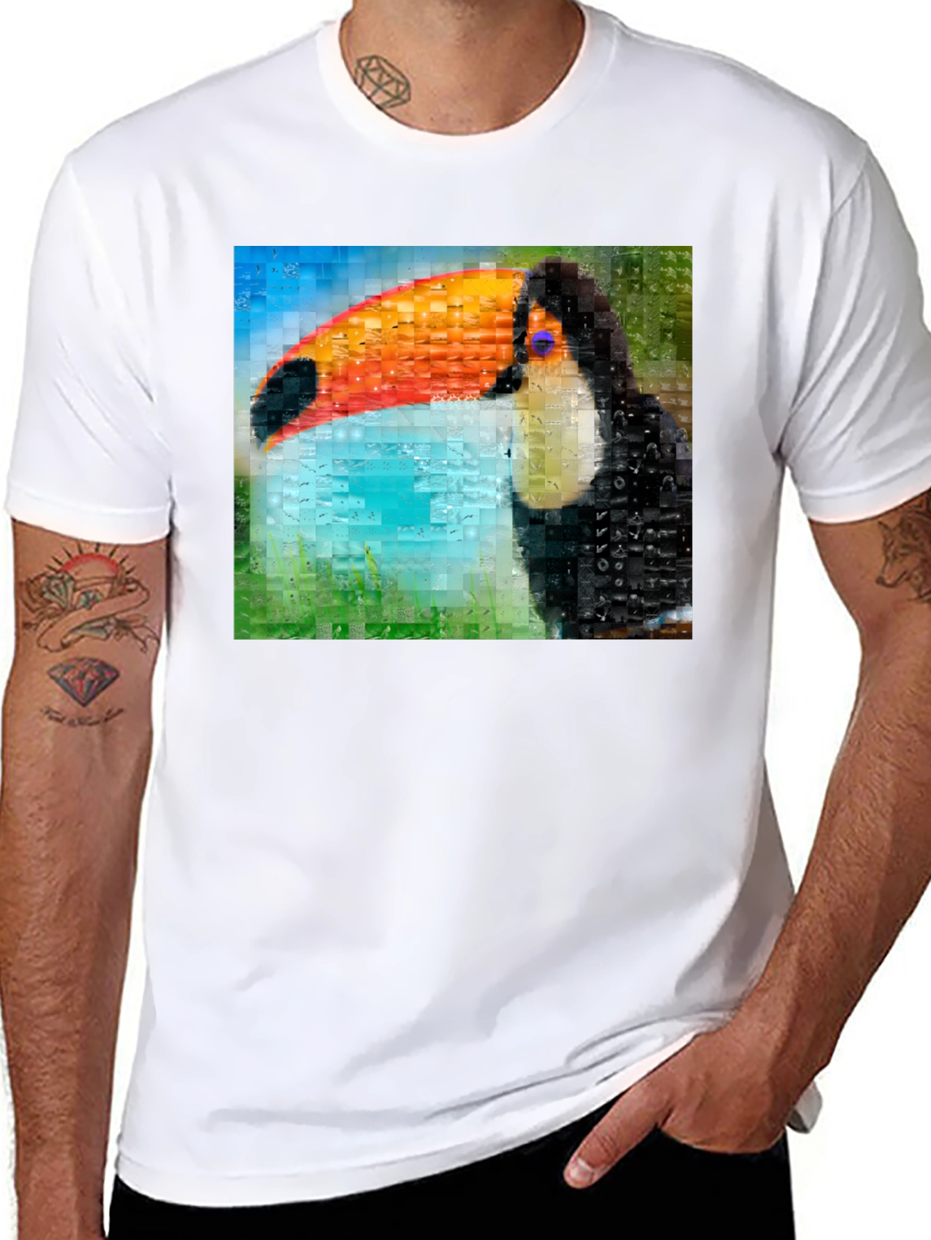 Toucan Mosaic Graphic Tee - Stylish Bird Art Shirt