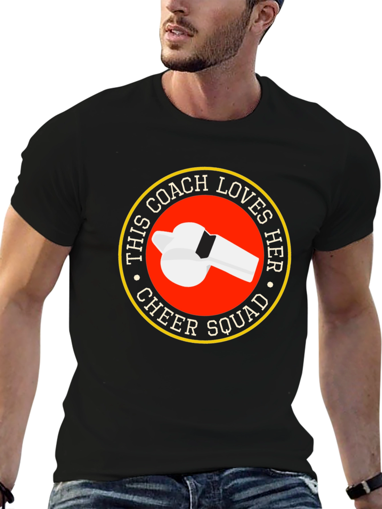 Cheer Squad Coach T-Shirt - Novelty Whistle Design