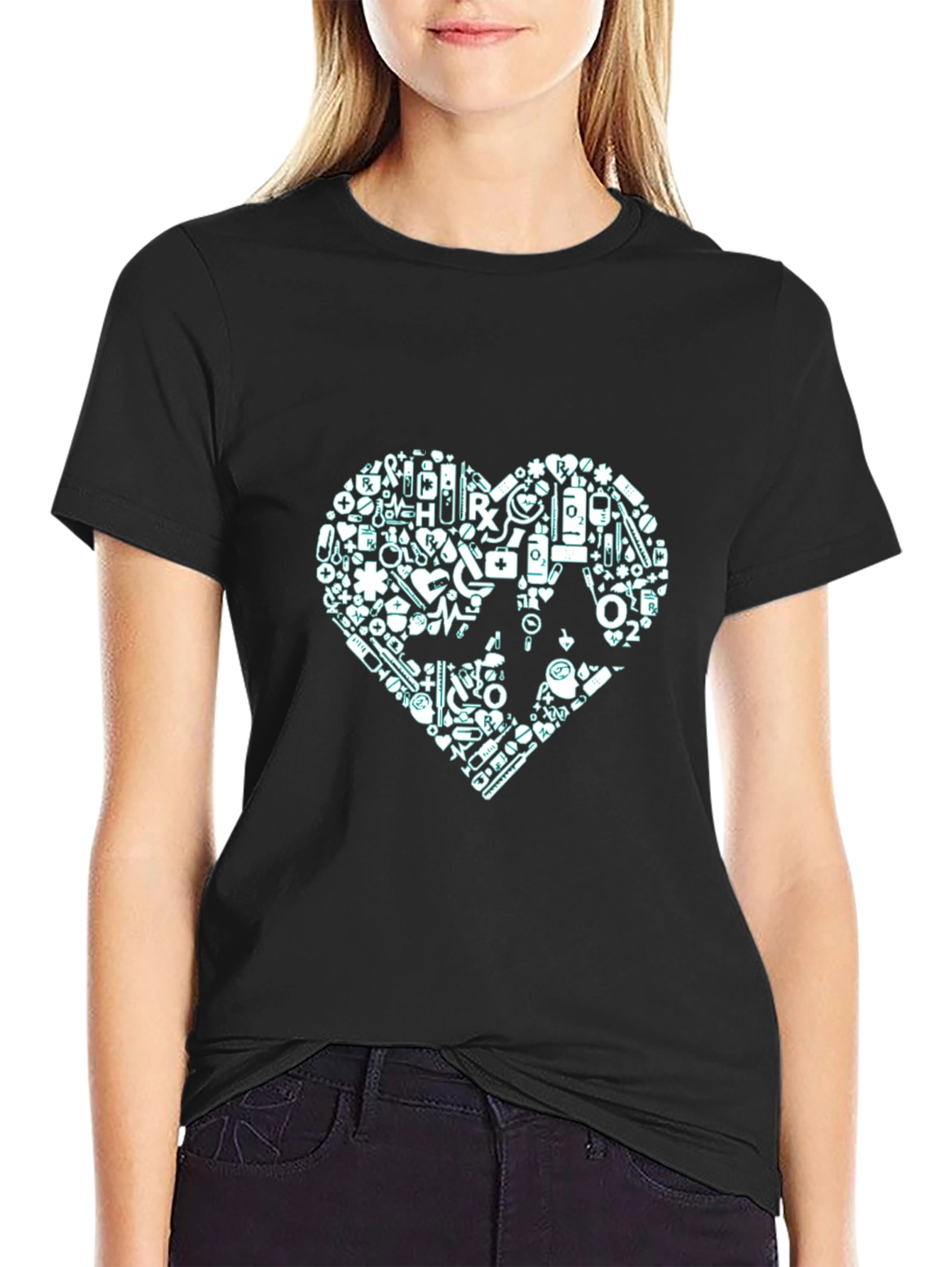 Medical Heart Graphic Tee - Black Casual T-Shirt