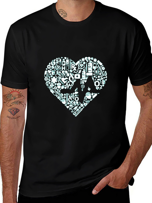 Medical Heart Graphic Tee - Black Casual T-Shirt