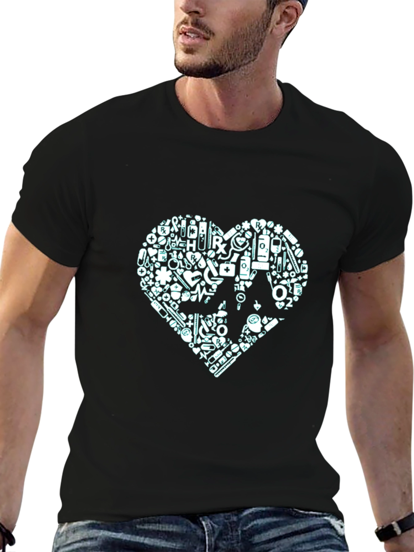 Medical Heart Graphic Tee - Black Casual T-Shirt