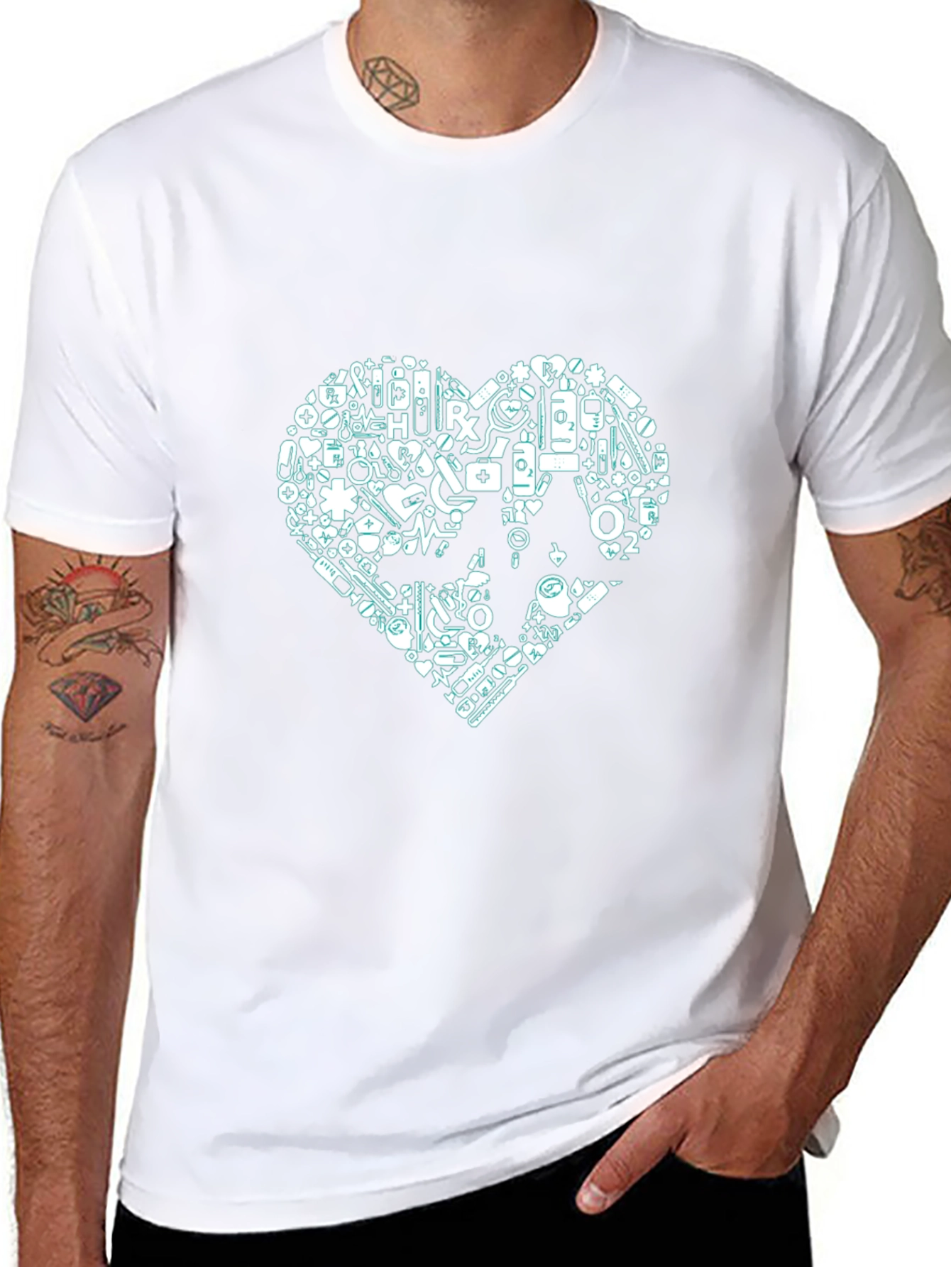 Medical Heart Graphic Tee - Black Casual T-Shirt