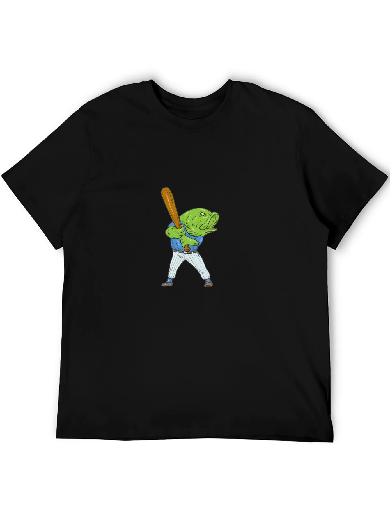 Fish Baseball Player Black T-Shirt