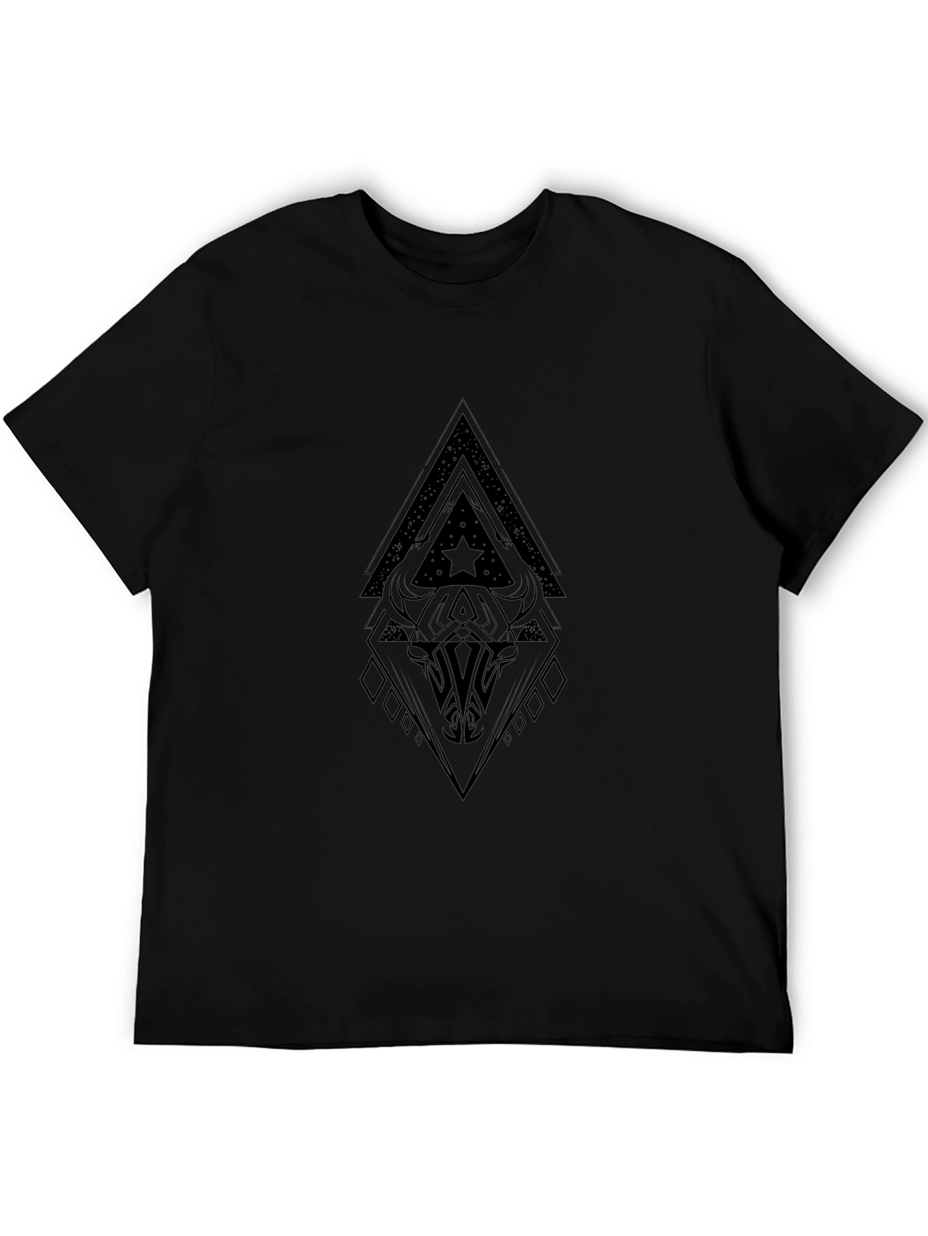 Geometric Bull Skull Graphic Black T-Shirt