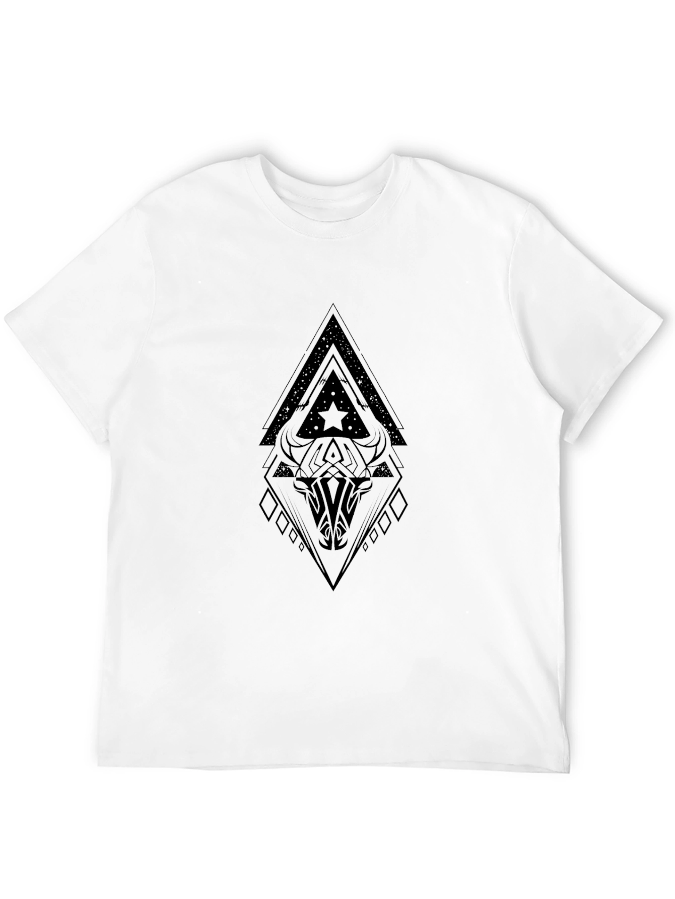 Geometric Bull Skull Graphic Black T-Shirt