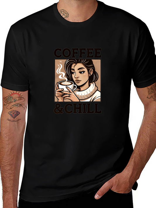 Coffee & Chill Graphic Tee - Relaxed Fit Black T-Shirt