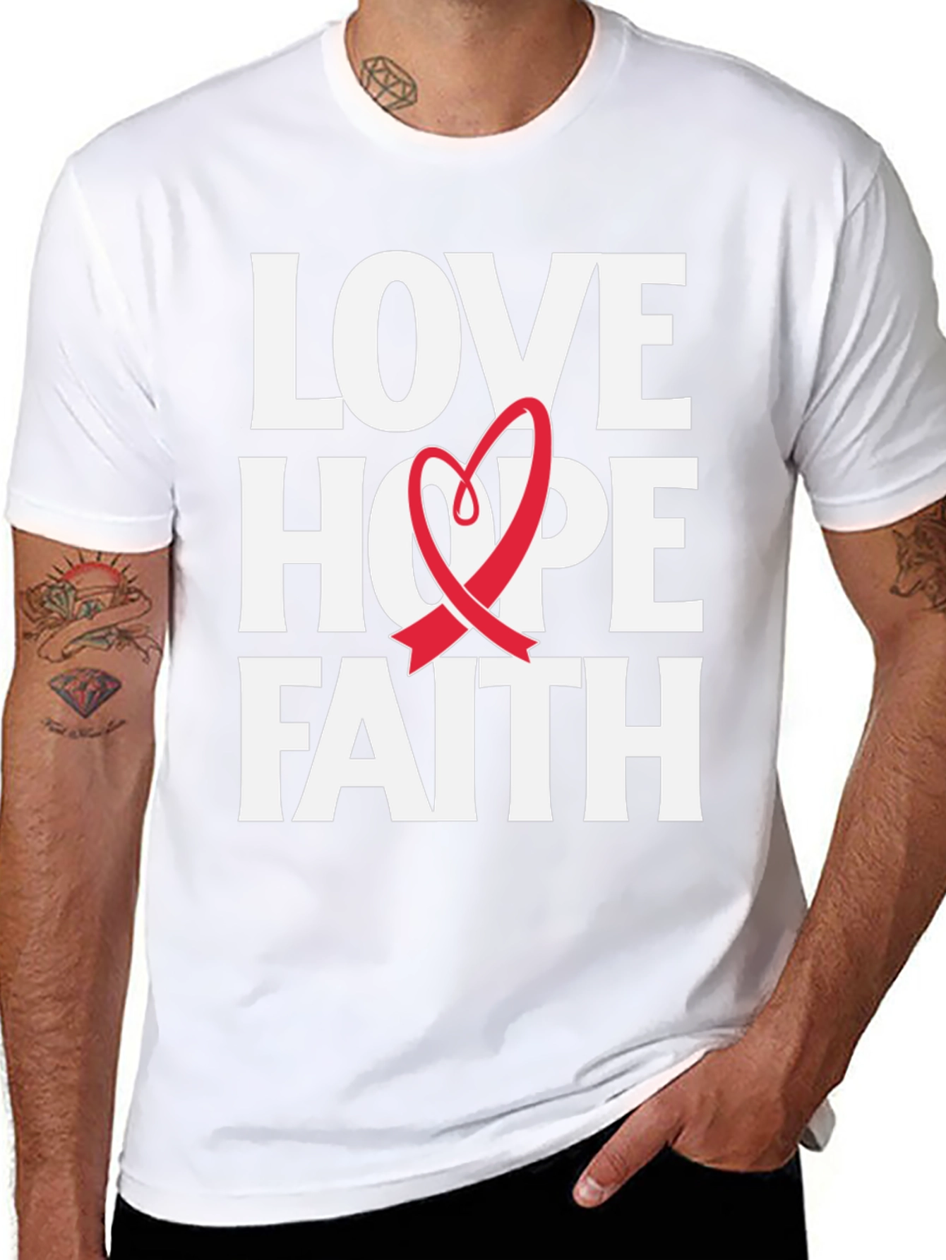 Love Hope Faith Ribbon Graphic T-Shirt
