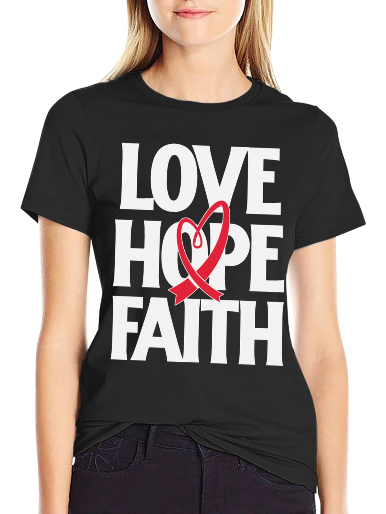 Love Hope Faith Ribbon Graphic T-Shirt