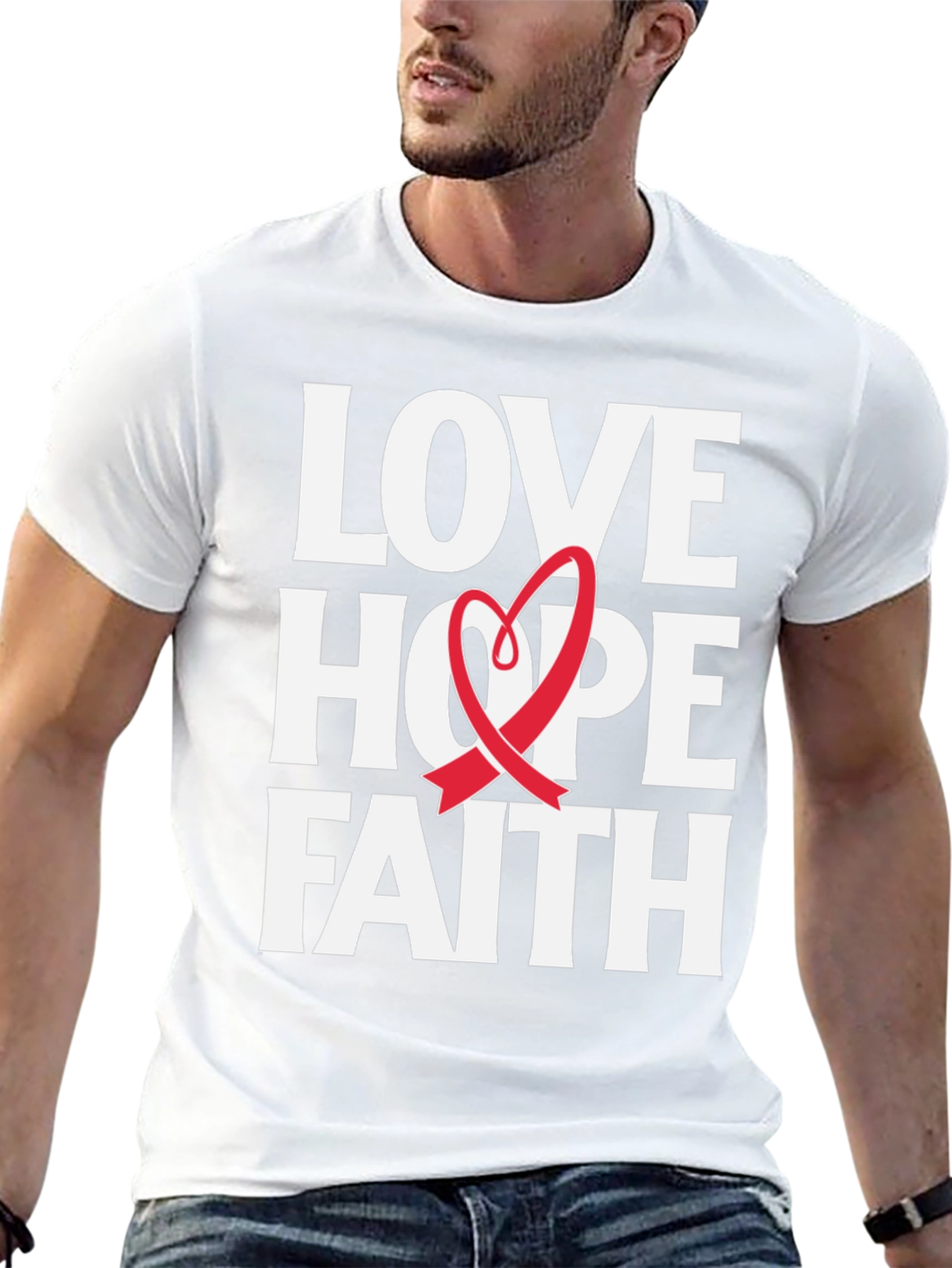 Love Hope Faith Ribbon Graphic T-Shirt