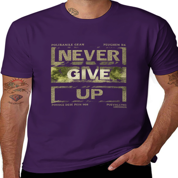 Unisex Cotton T-Shirt – “NEVER GIVE UP” Bold Graphic, Soft & Comfortable, Casual Street Style