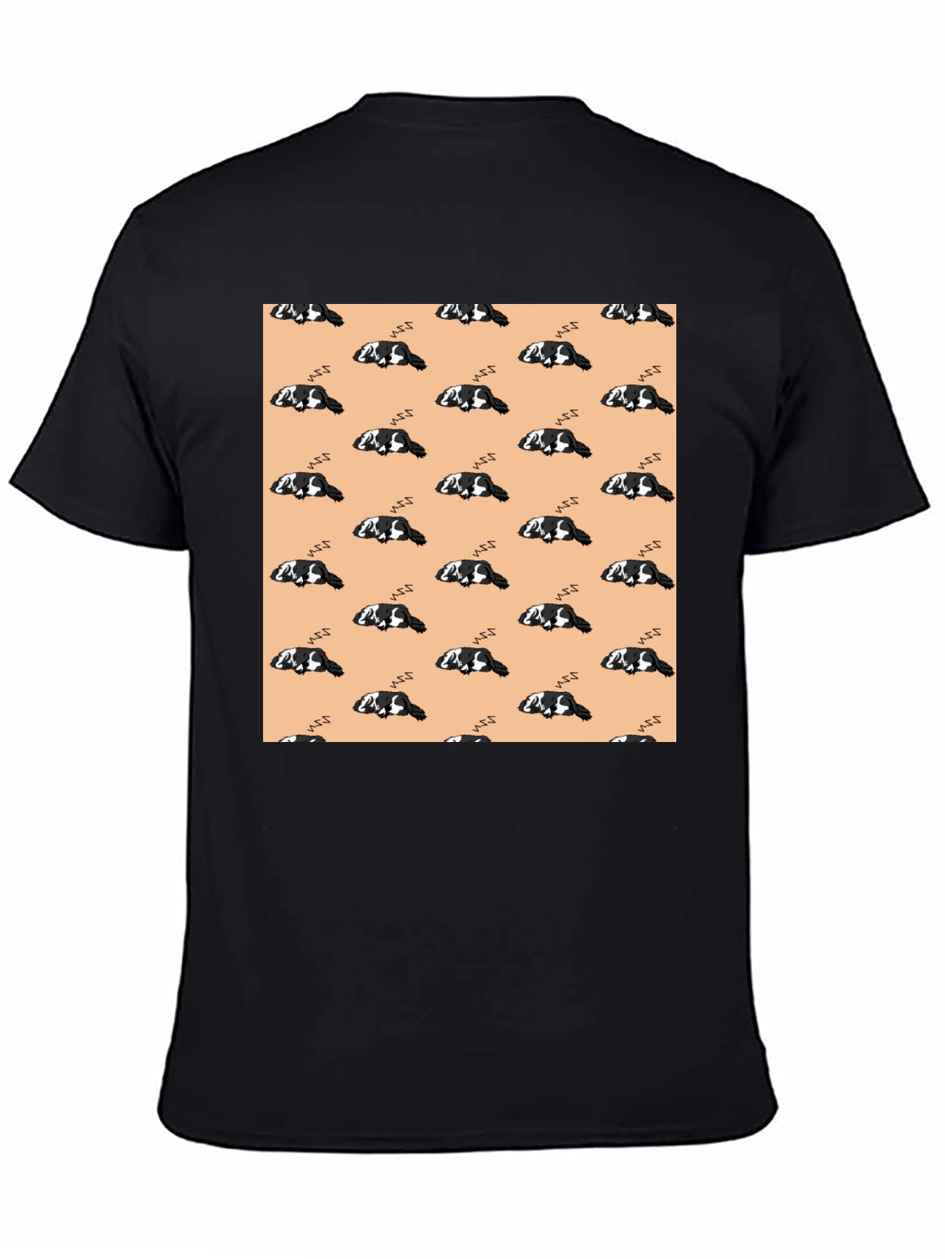 Cute Sleeping Dog Pattern Black T-Shirt