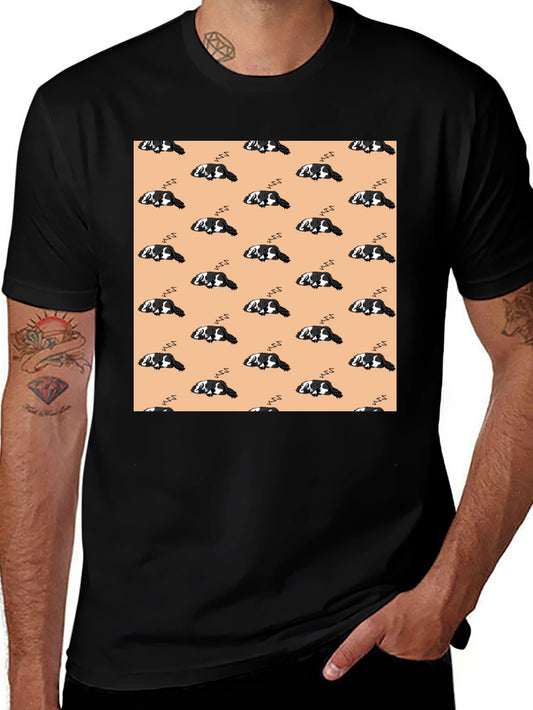 Cute Sleeping Dog Pattern Black T-Shirt