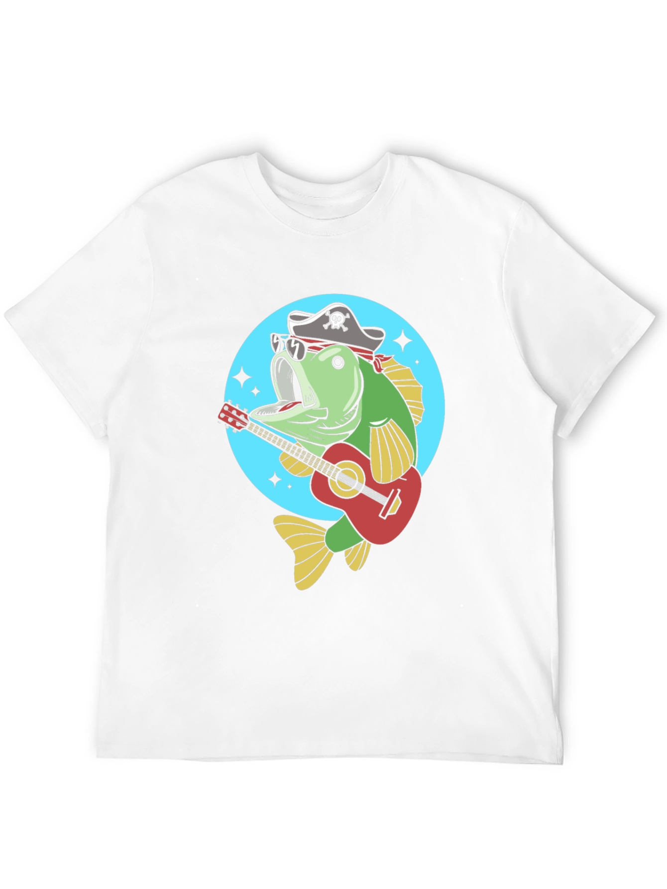 Funny Bass Fish Pirate Guitar T-Shirt