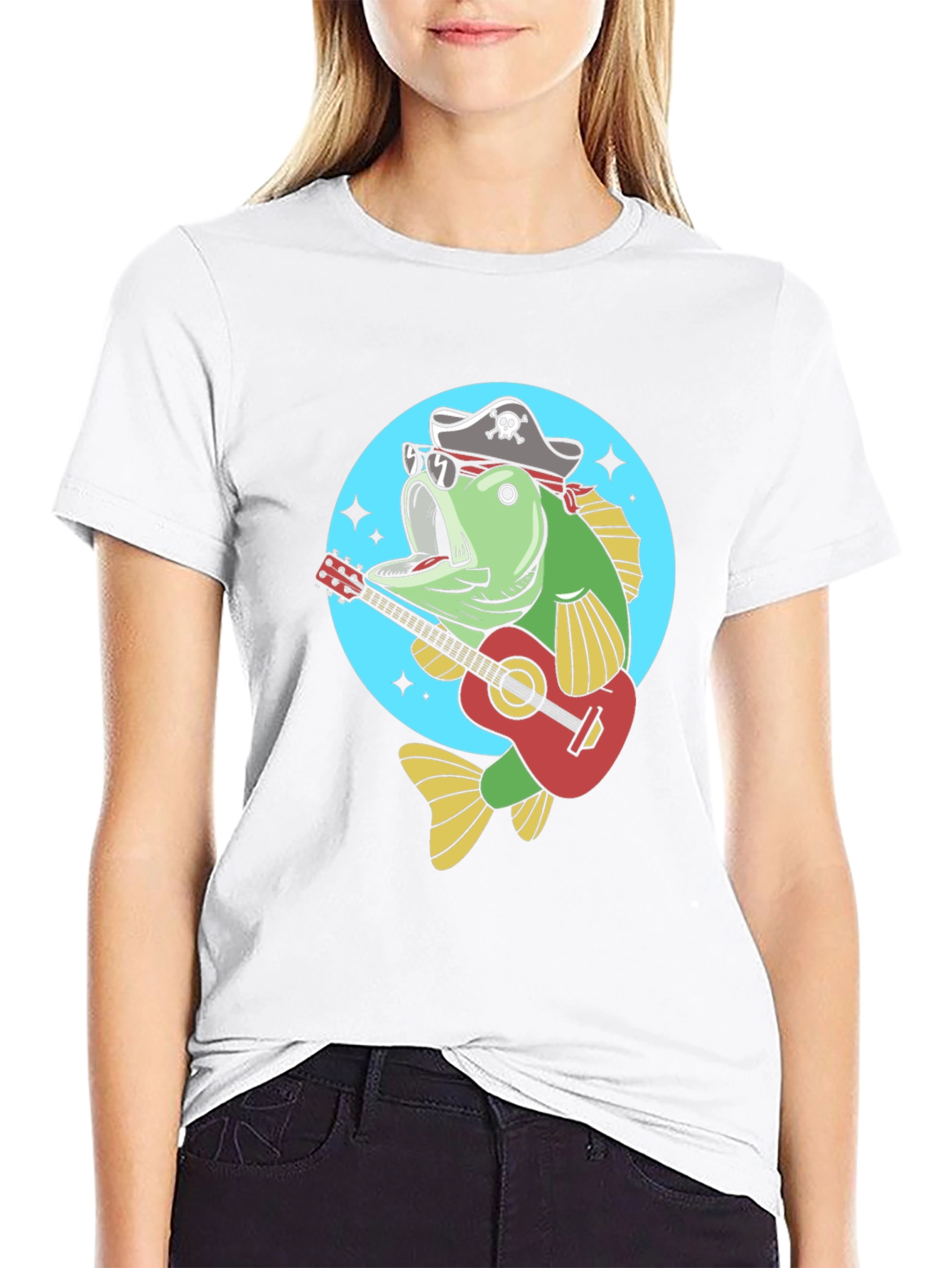 Funny Bass Fish Pirate Guitar T-Shirt