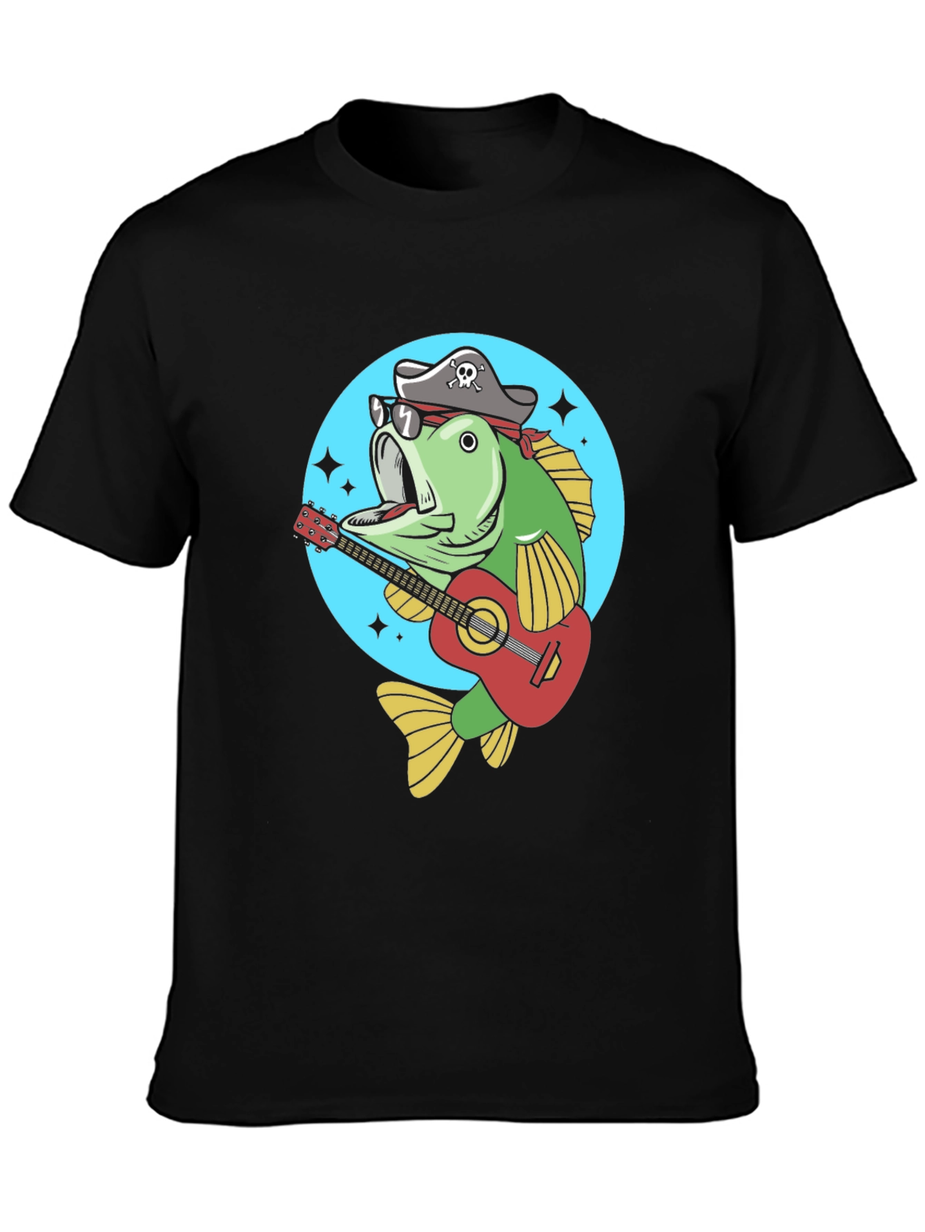 Funny Bass Fish Pirate Guitar T-Shirt