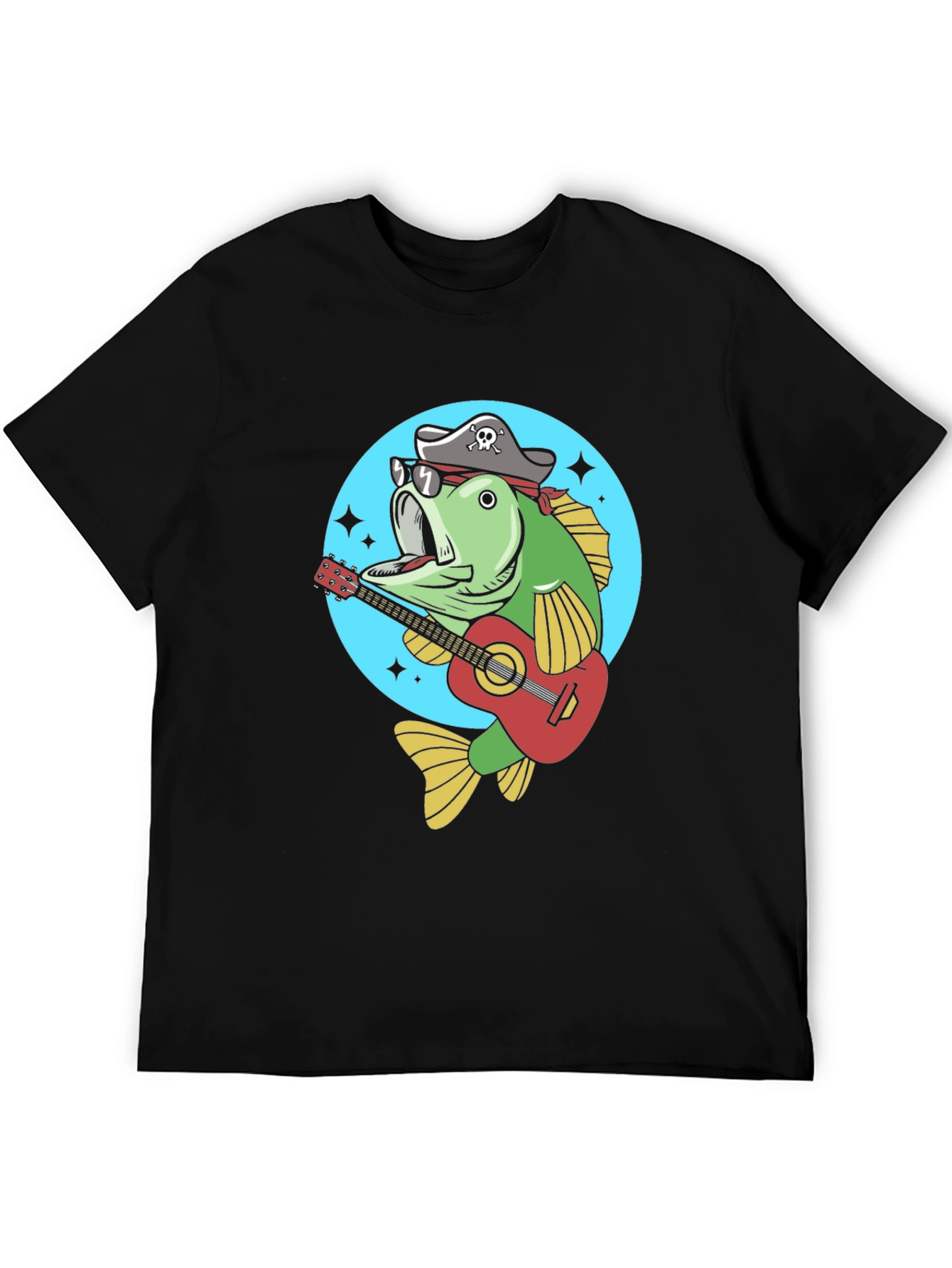 Funny Bass Fish Pirate Guitar T-Shirt