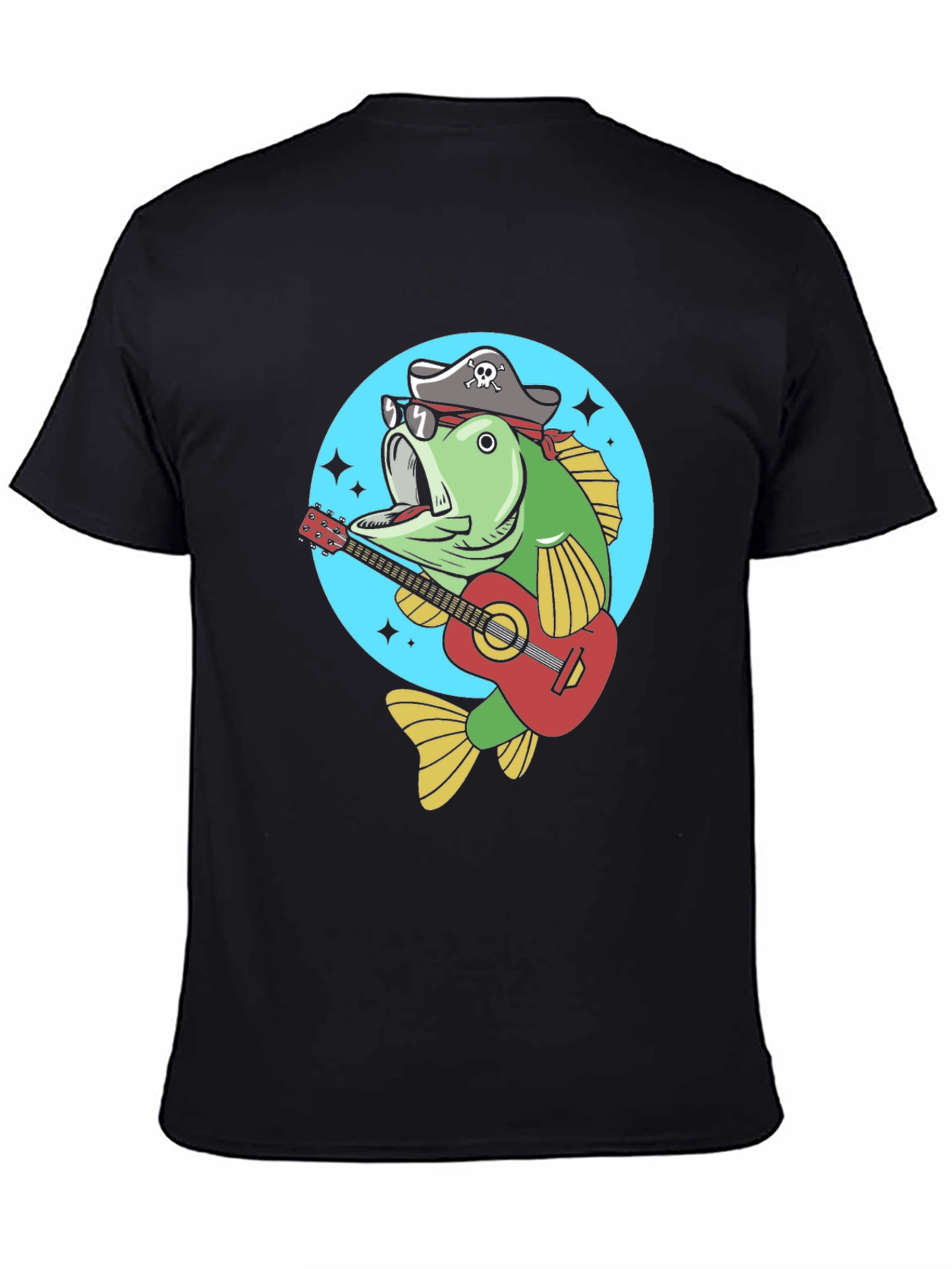Funny Bass Fish Pirate Guitar T-Shirt
