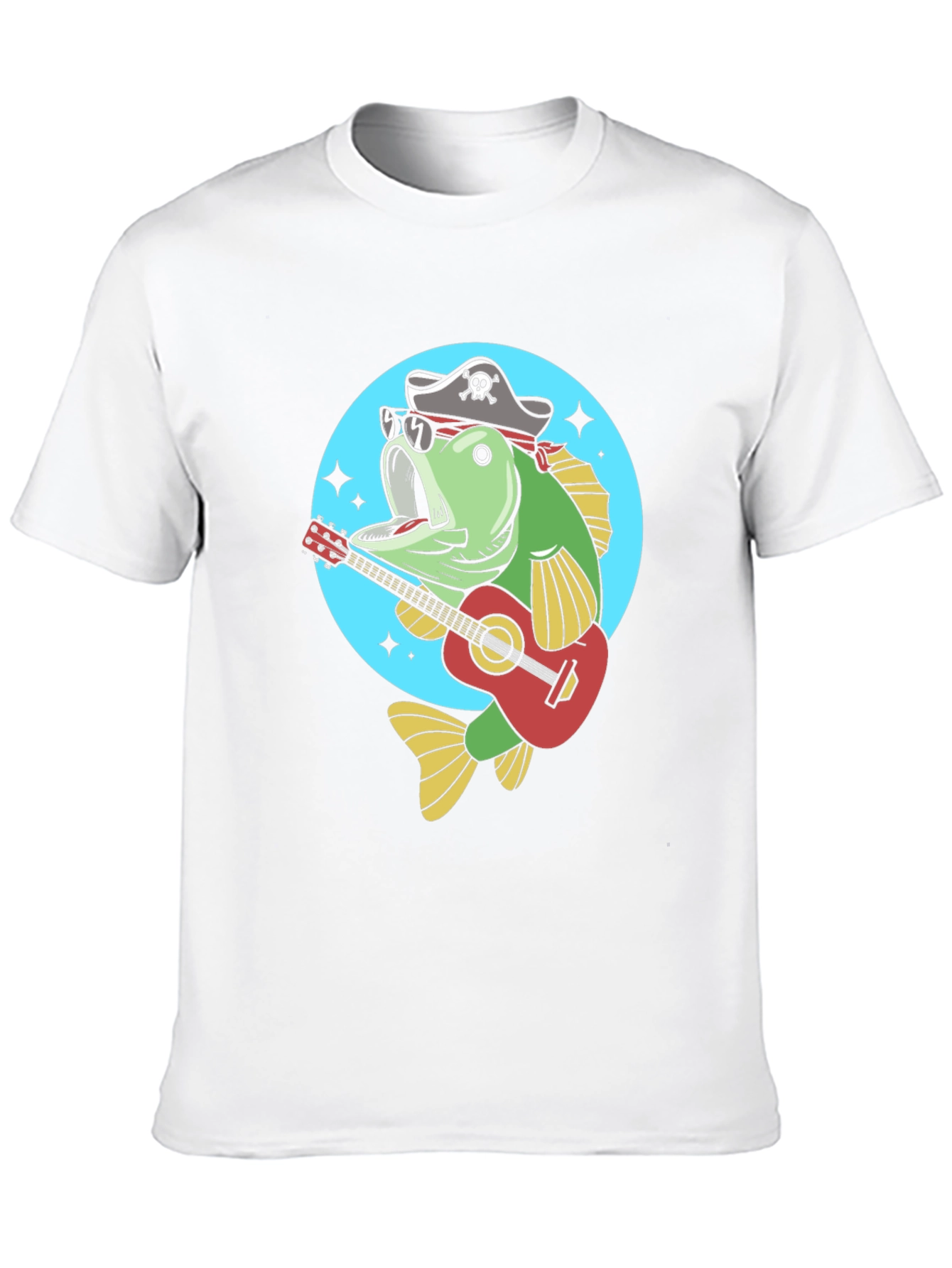 Funny Bass Fish Pirate Guitar T-Shirt