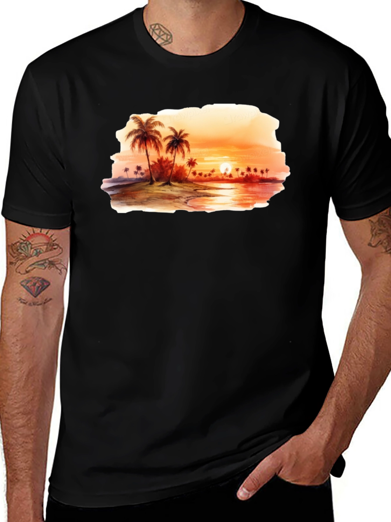 Sunset Beach T-Shirt - Black Palm Tree Graphic Tee