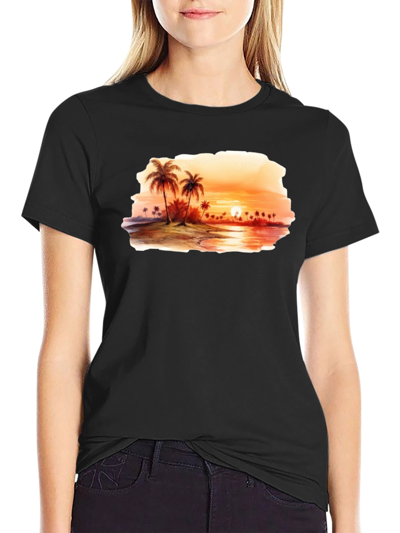 Sunset Beach T-Shirt - Black Palm Tree Graphic Tee