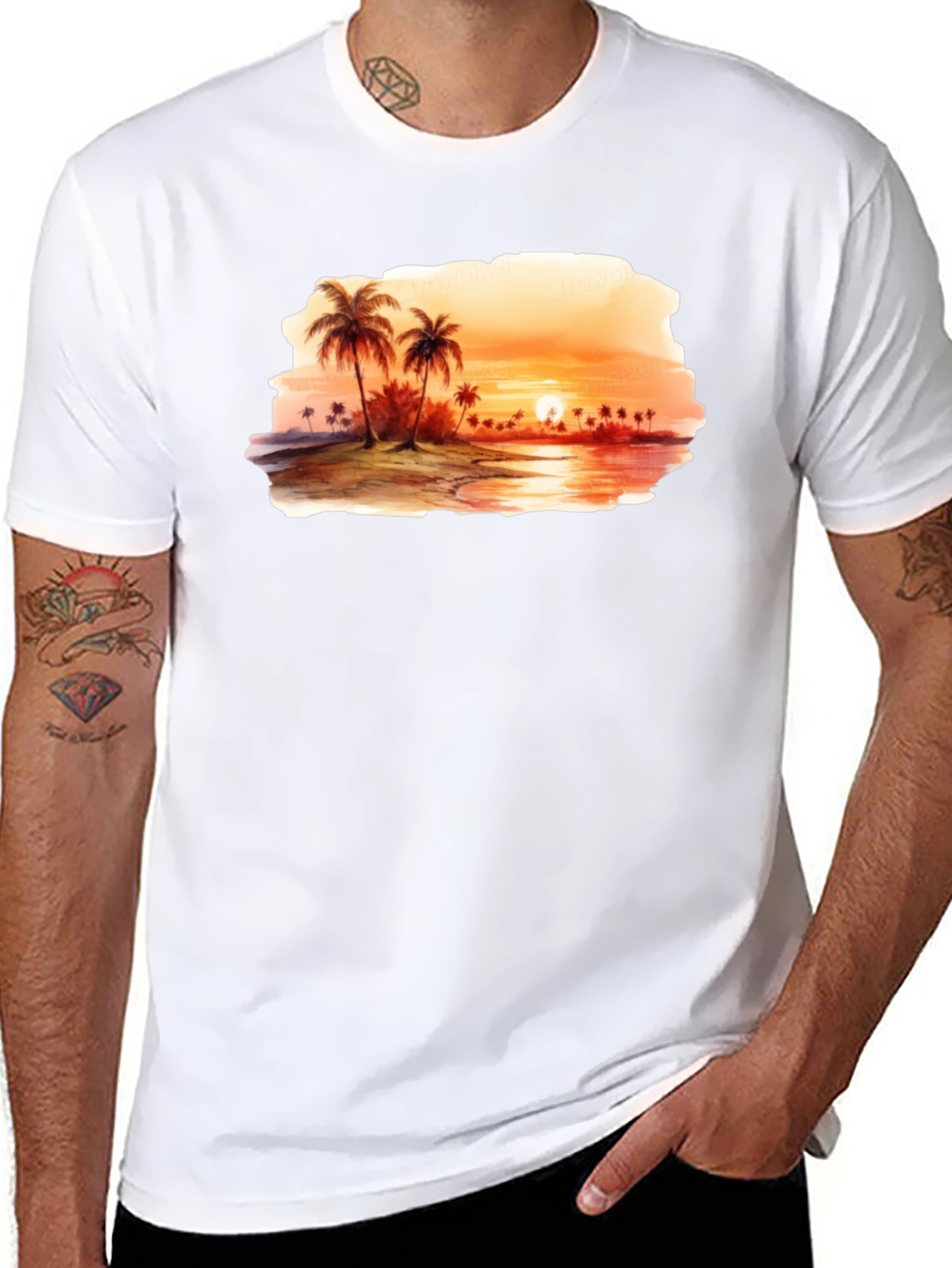 Sunset Beach T-Shirt - Black Palm Tree Graphic Tee