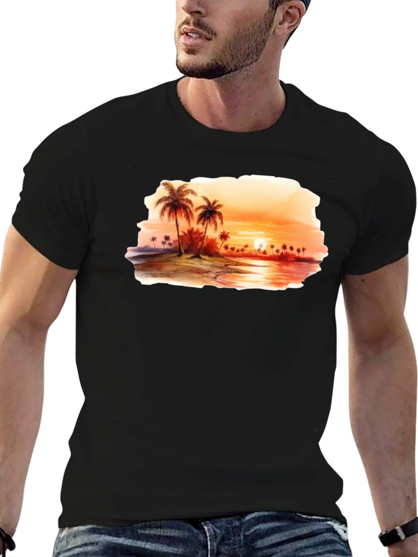 Sunset Beach T-Shirt - Black Palm Tree Graphic Tee