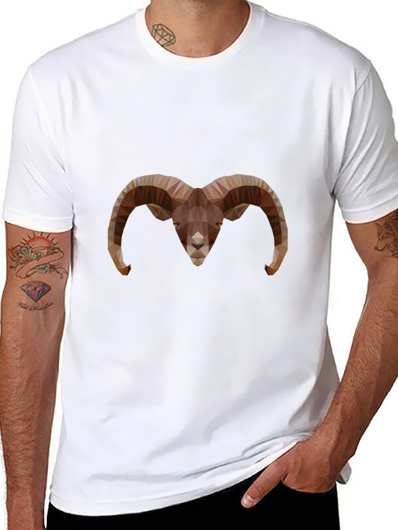 Geometric Ram Head Graphic Tee - Black