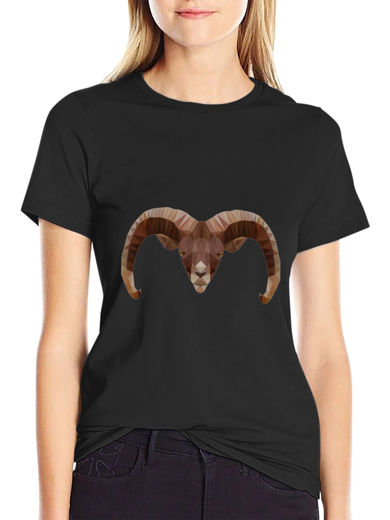 Geometric Ram Head Graphic Tee - Black