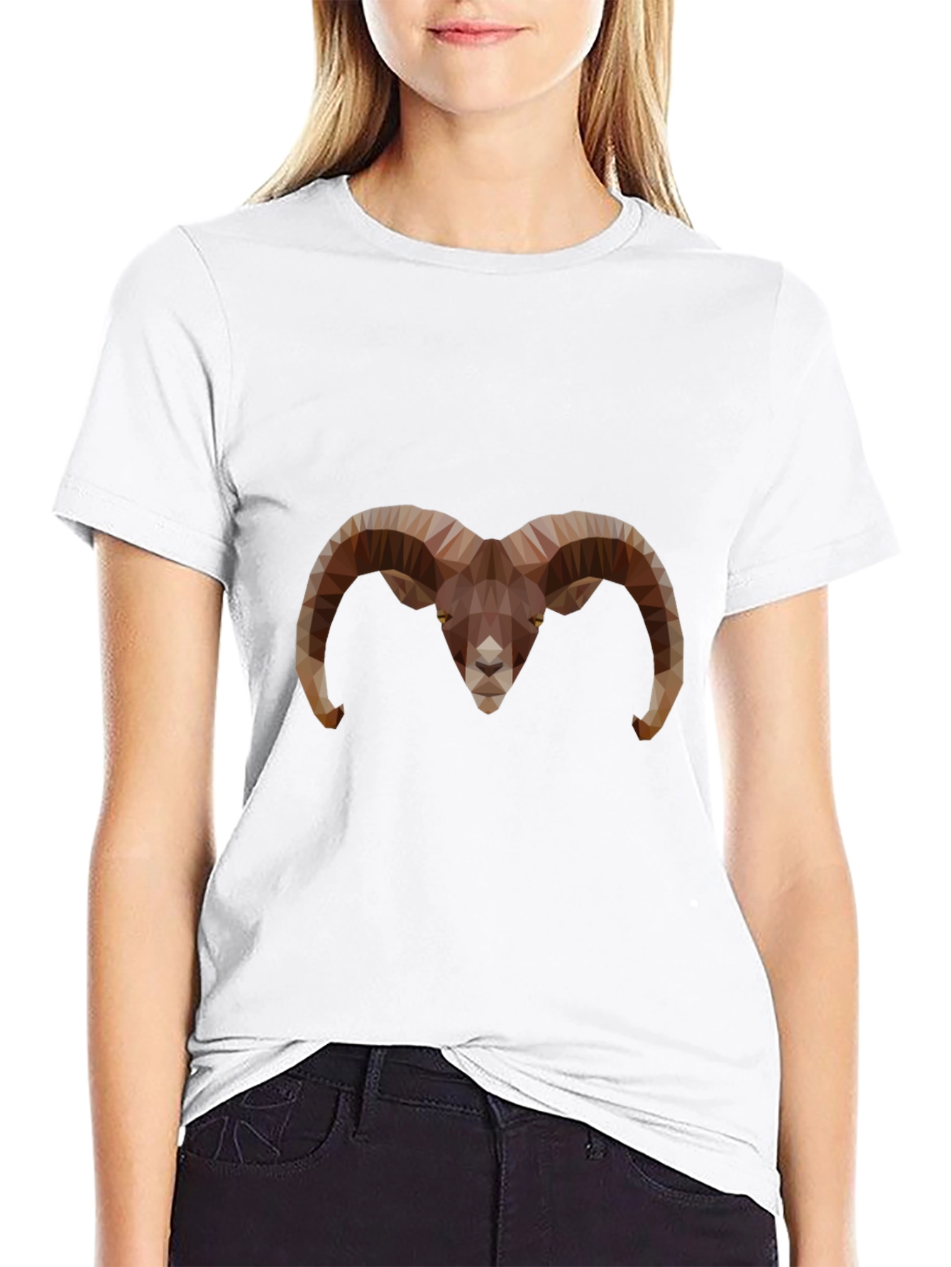 Geometric Ram Head Graphic Tee - Black