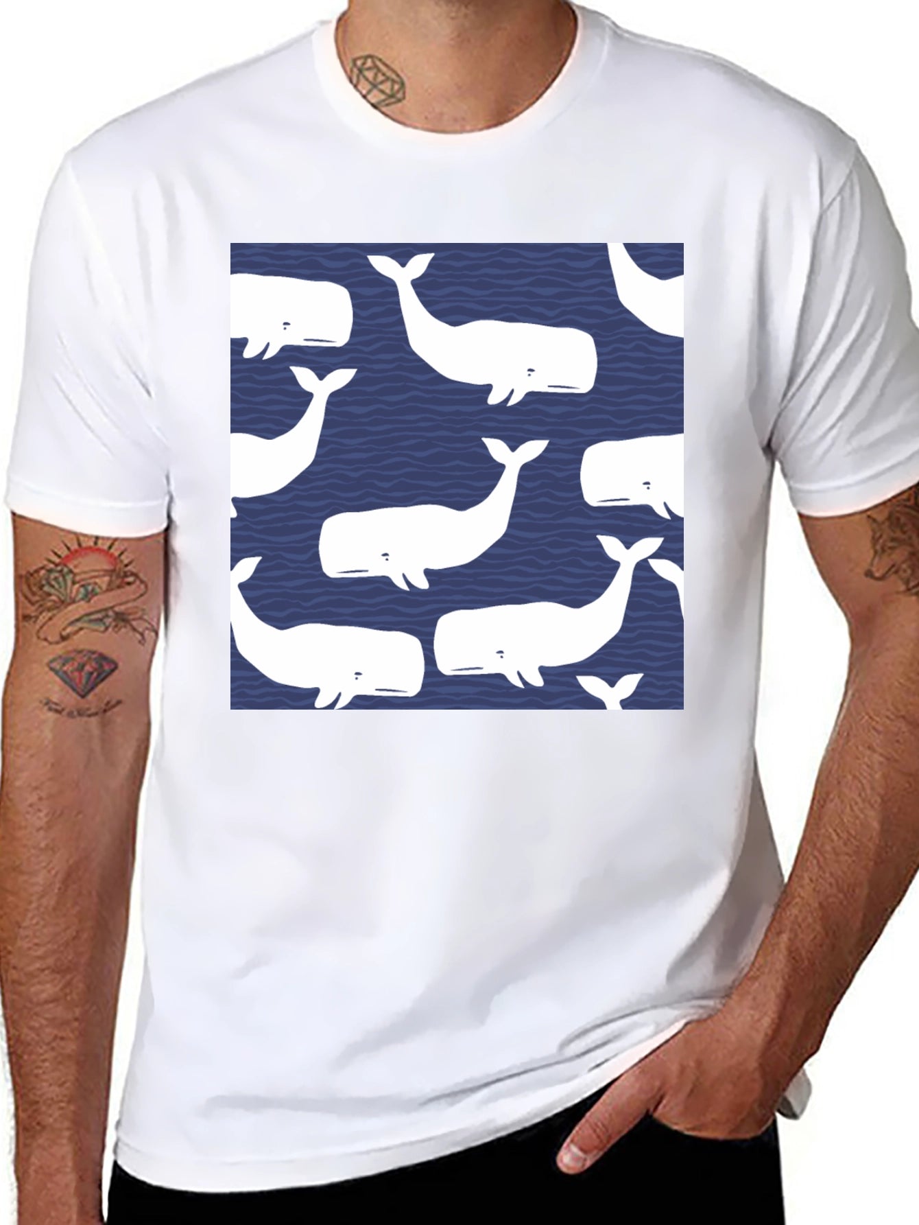 Whale Pattern Black T-Shirt