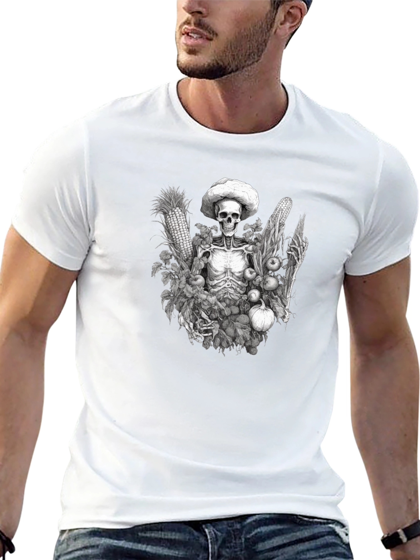 Skeleton Farmer Graphic Tee - Dark Humor T-Shirt