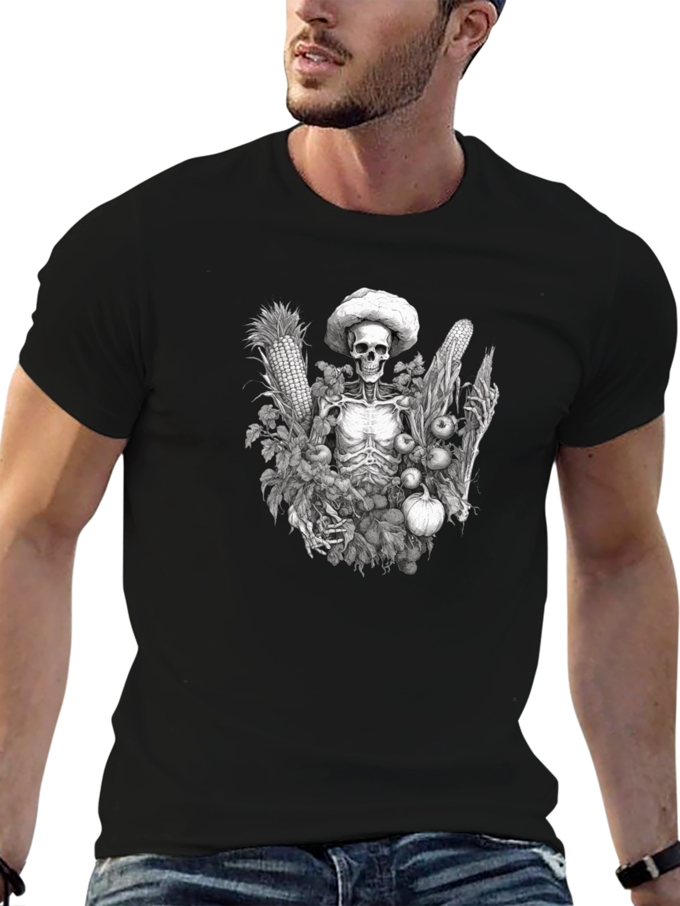 Skeleton Farmer Graphic Tee - Dark Humor T-Shirt