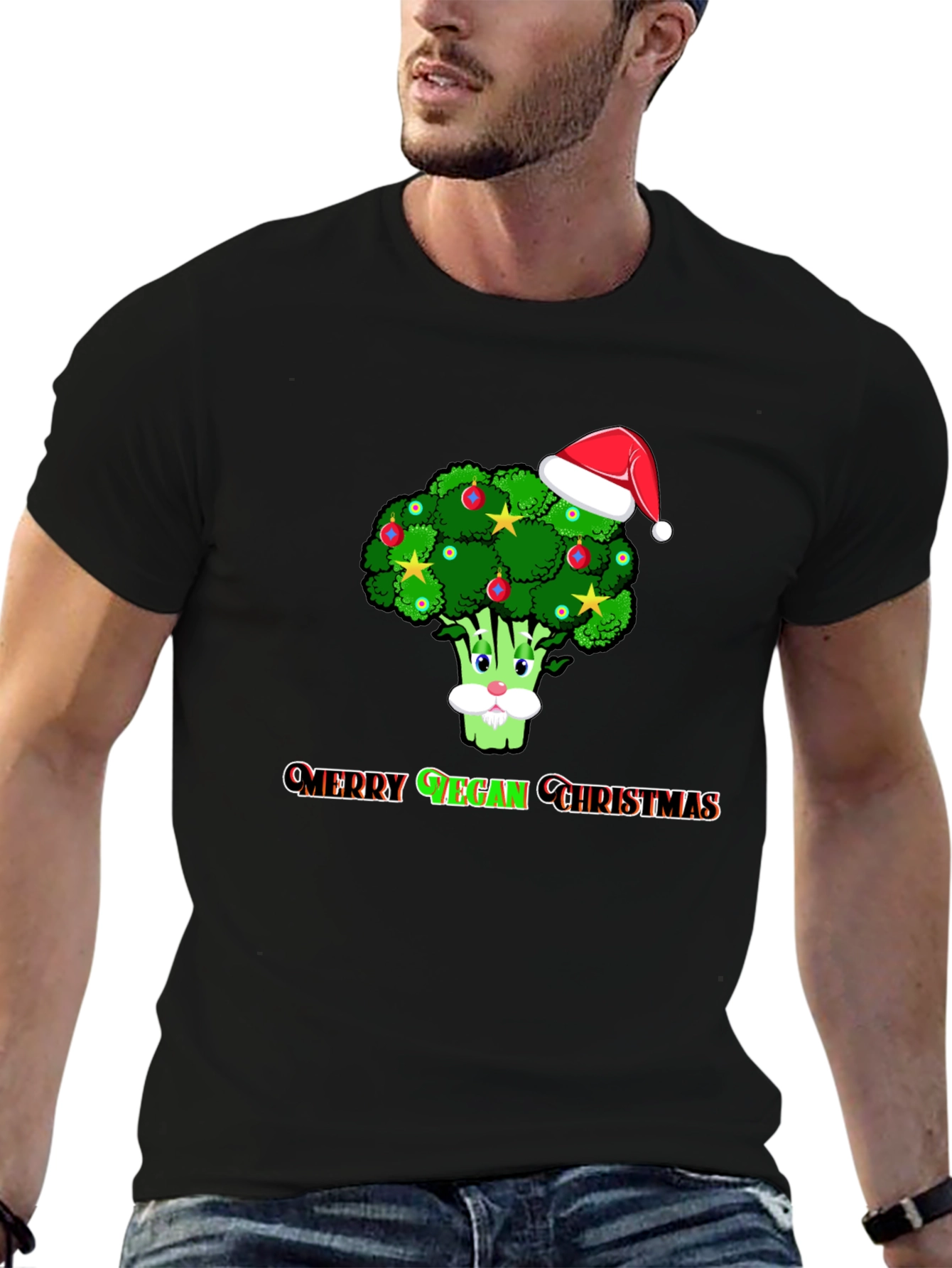 Merry Vegan Christmas T-Shirt - Broccoli Santa Hat