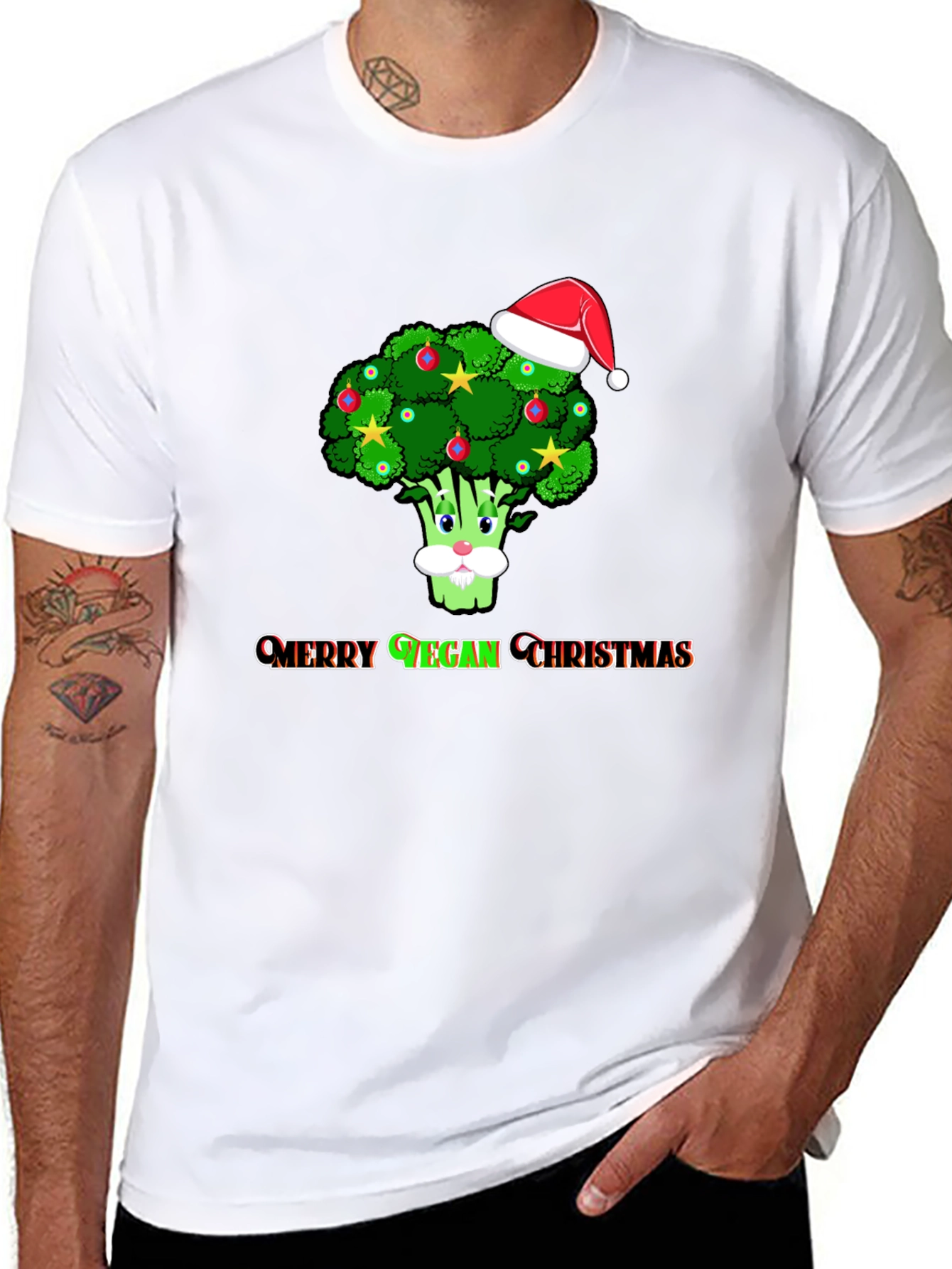 Merry Vegan Christmas T-Shirt - Broccoli Santa Hat