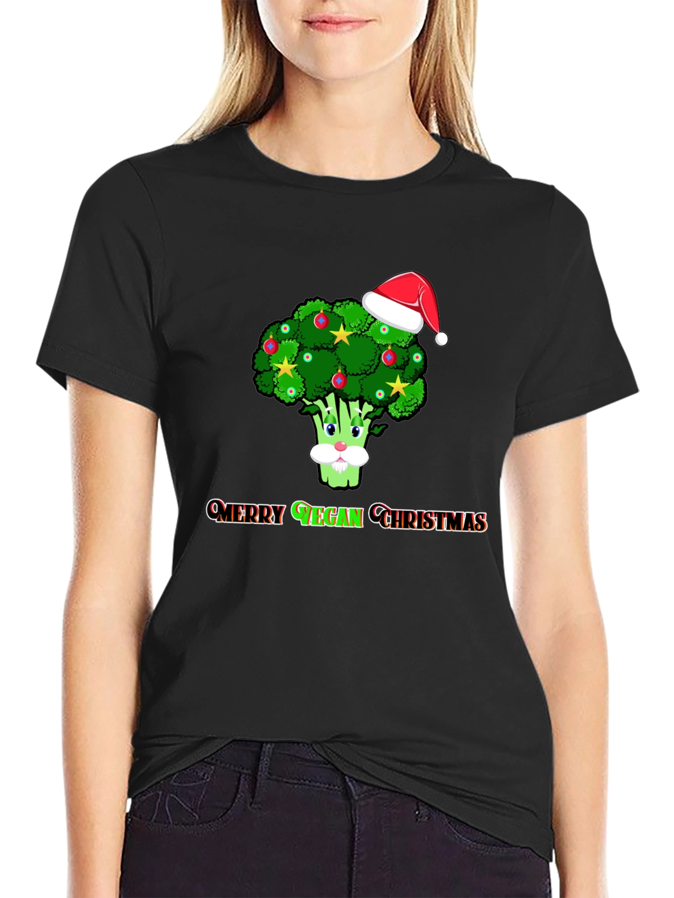 Merry Vegan Christmas T-Shirt - Broccoli Santa Hat