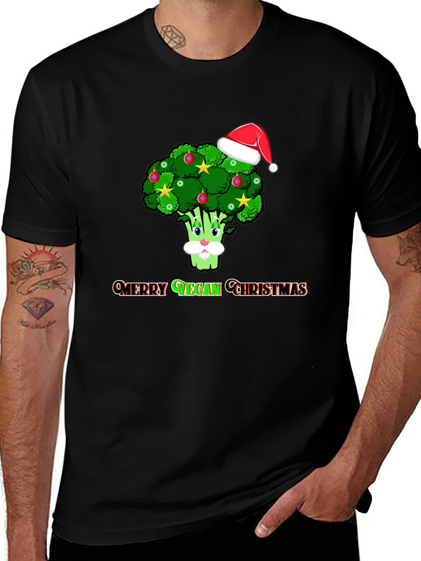 Merry Vegan Christmas T-Shirt - Broccoli Santa Hat