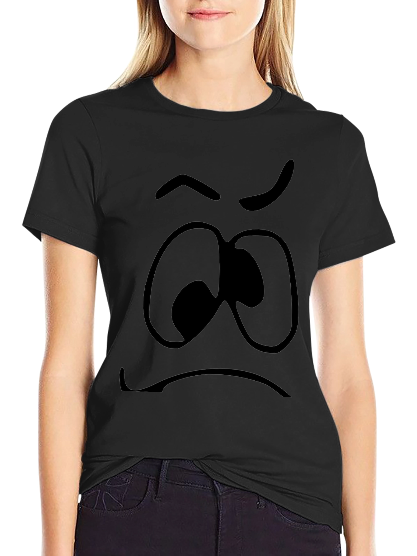 Expressive Cartoon Face Black Graphic Tee