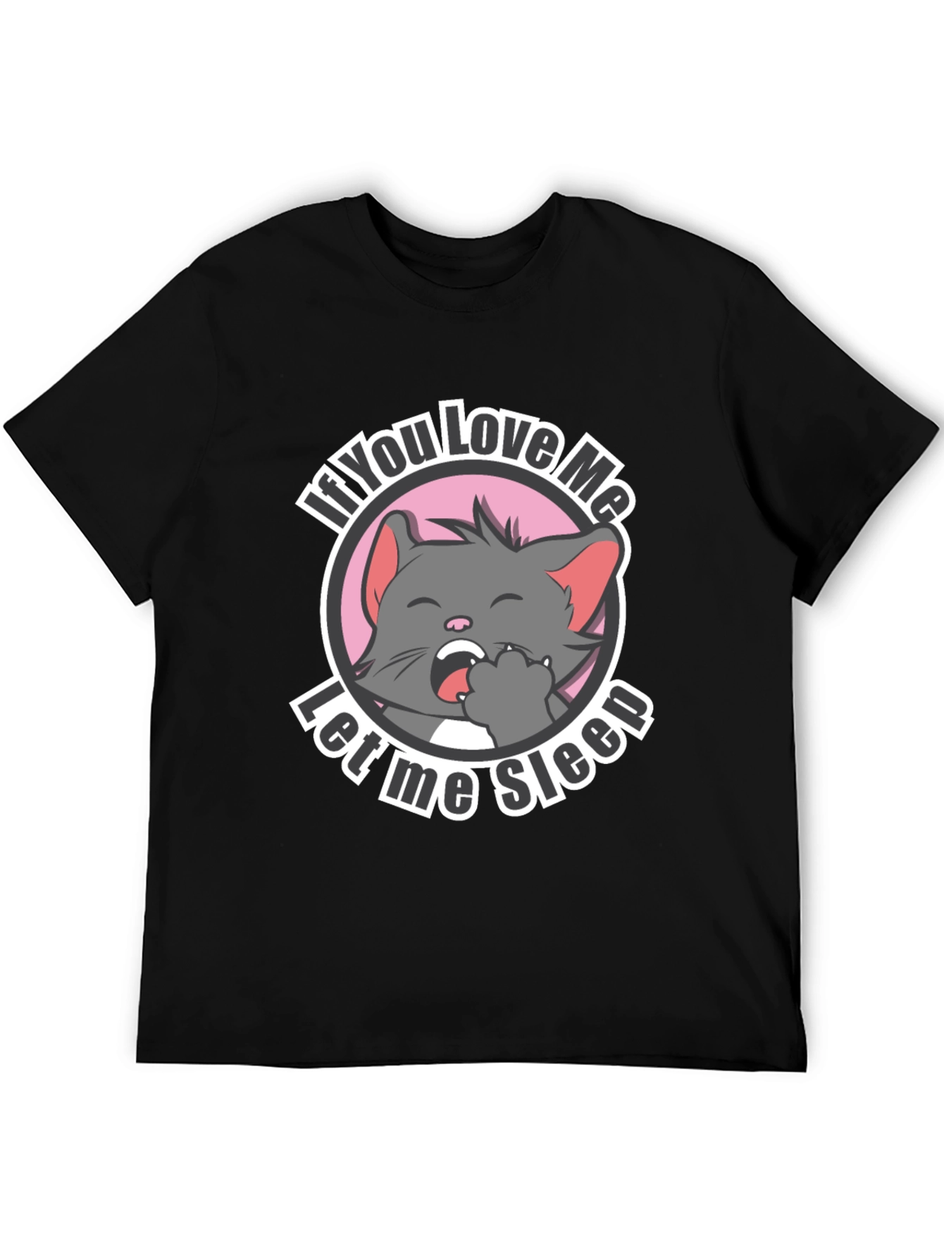 Cute Cat Let Me Sleep Black T-Shirt