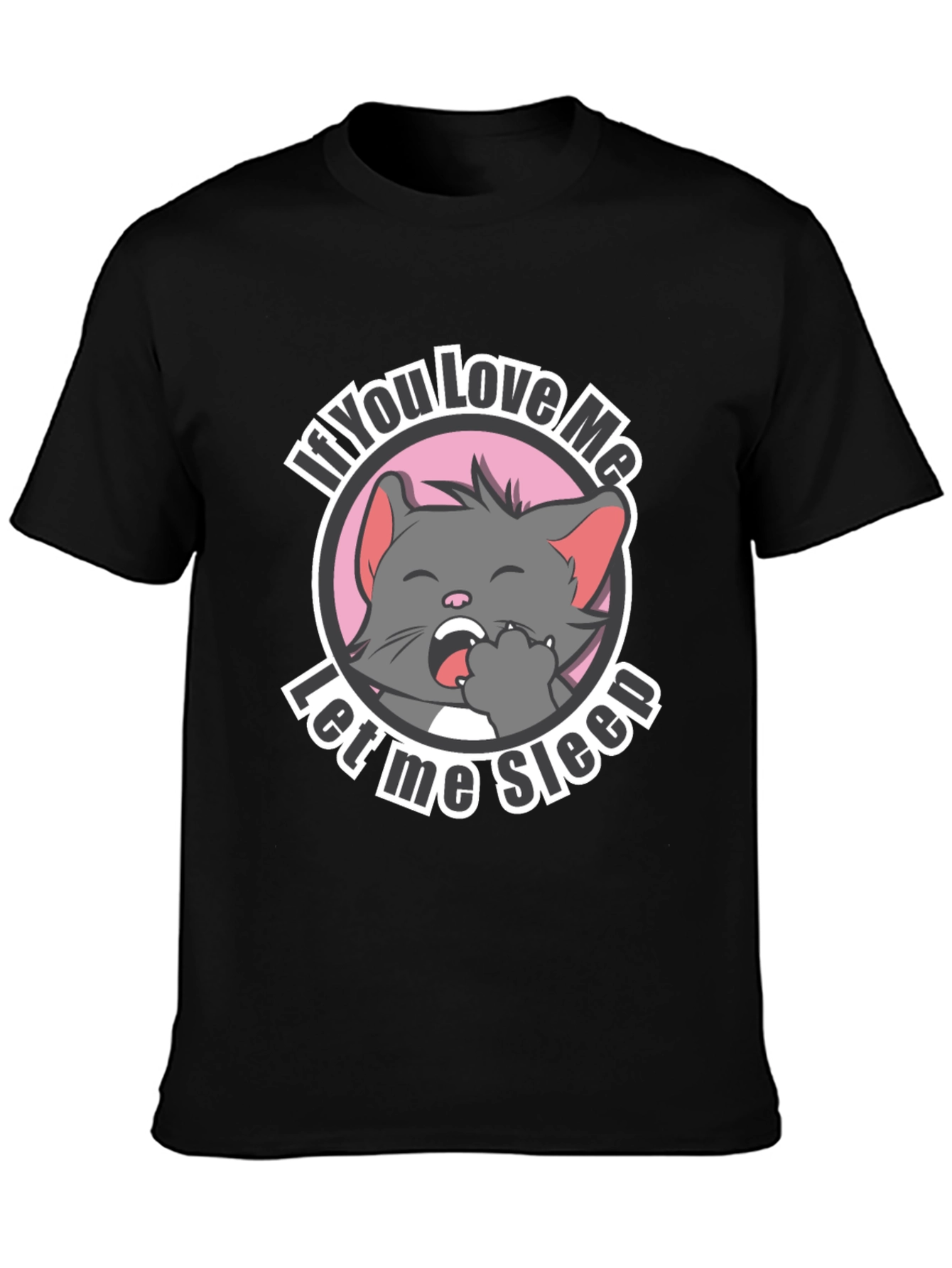 Cute Cat Let Me Sleep Black T-Shirt