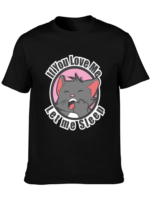 Cute Cat Let Me Sleep Black T-Shirt