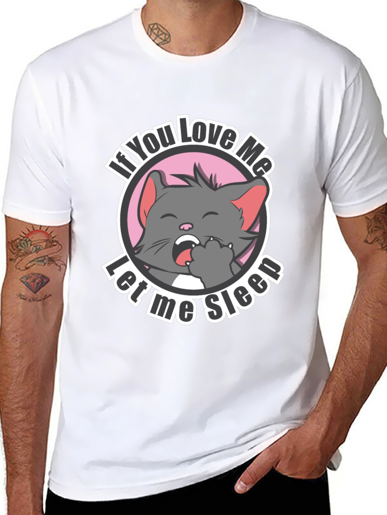 Cute Cat Let Me Sleep Black T-Shirt