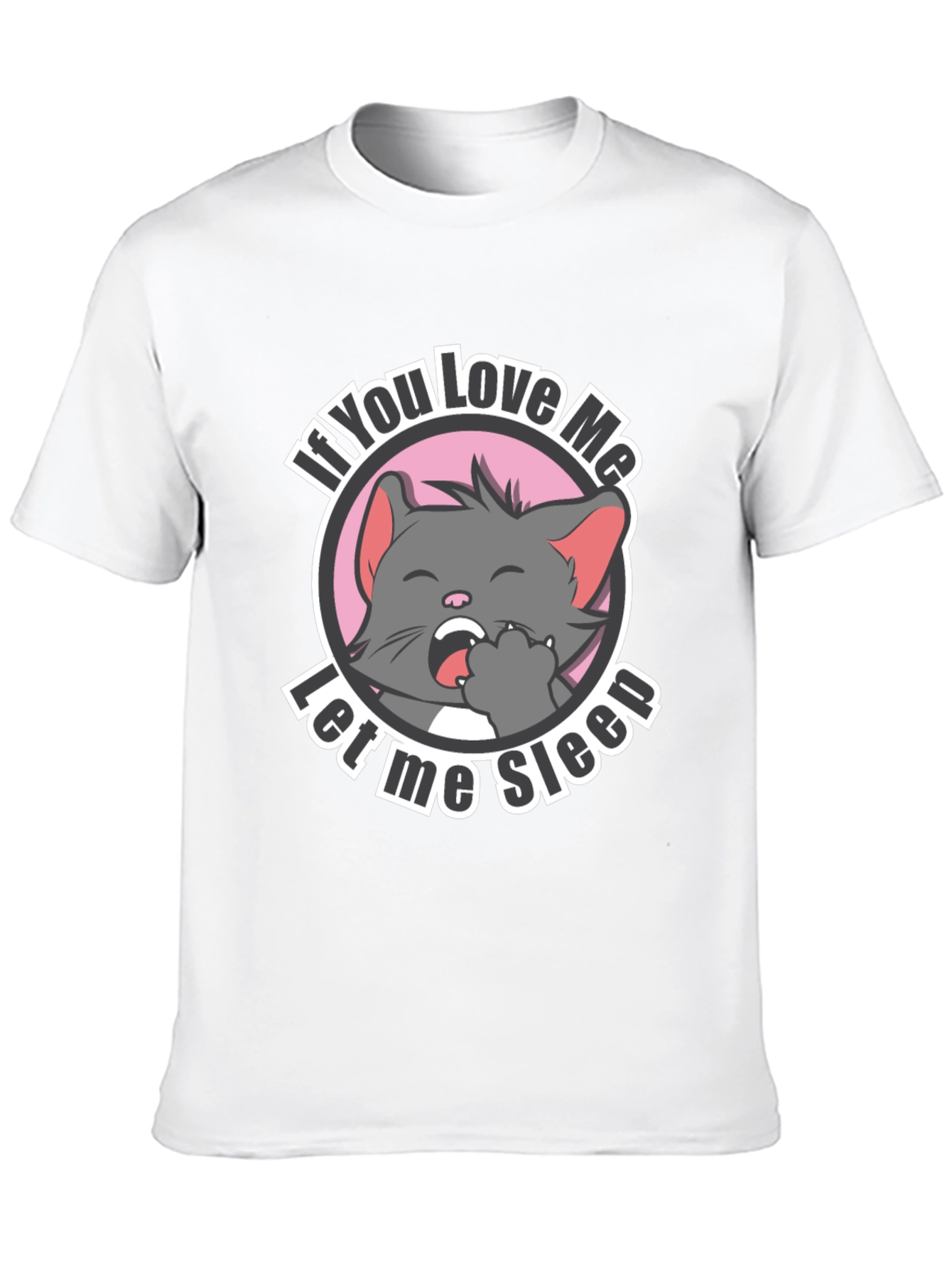 Cute Cat Let Me Sleep Black T-Shirt