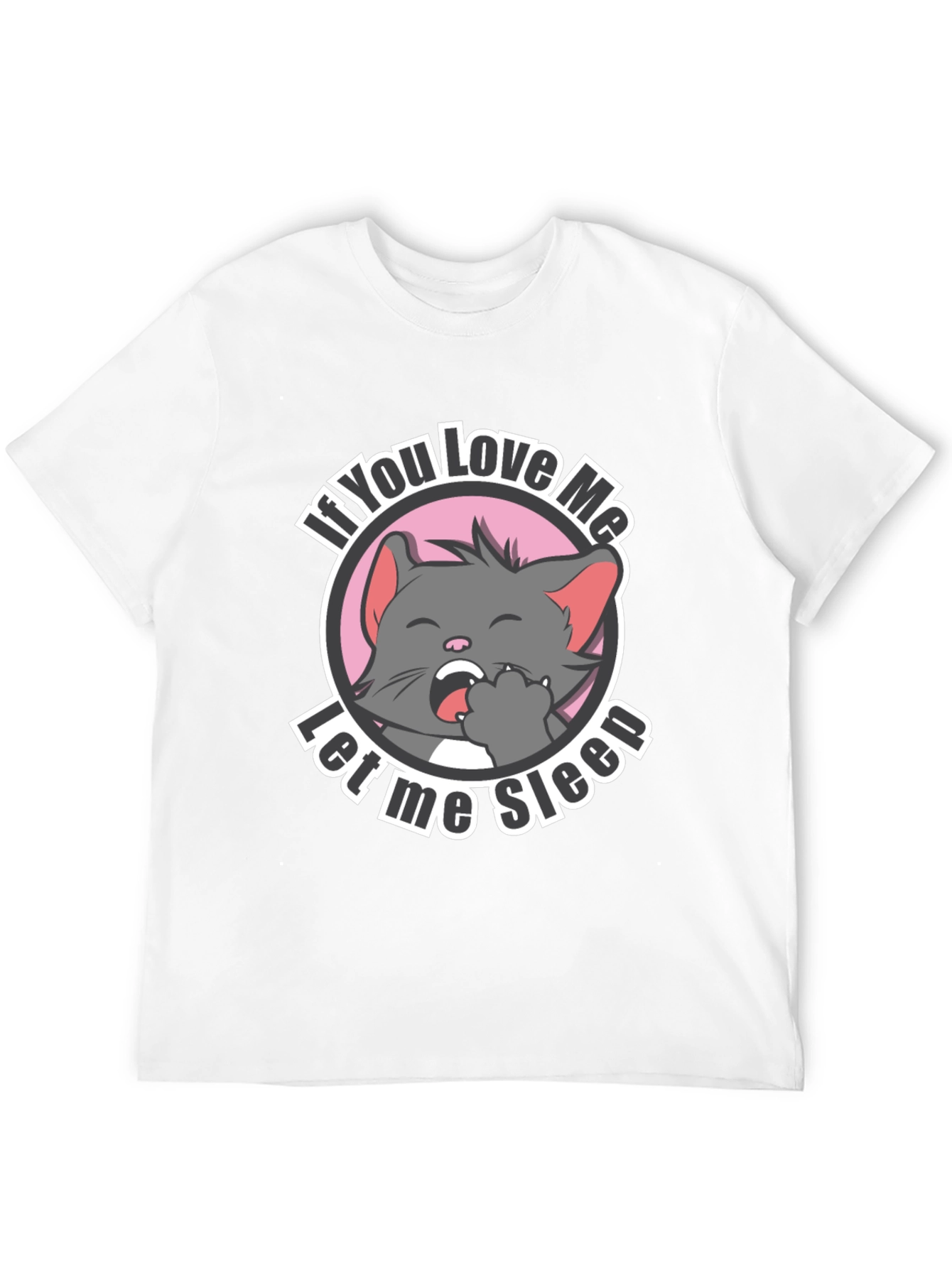 Cute Cat Let Me Sleep Black T-Shirt