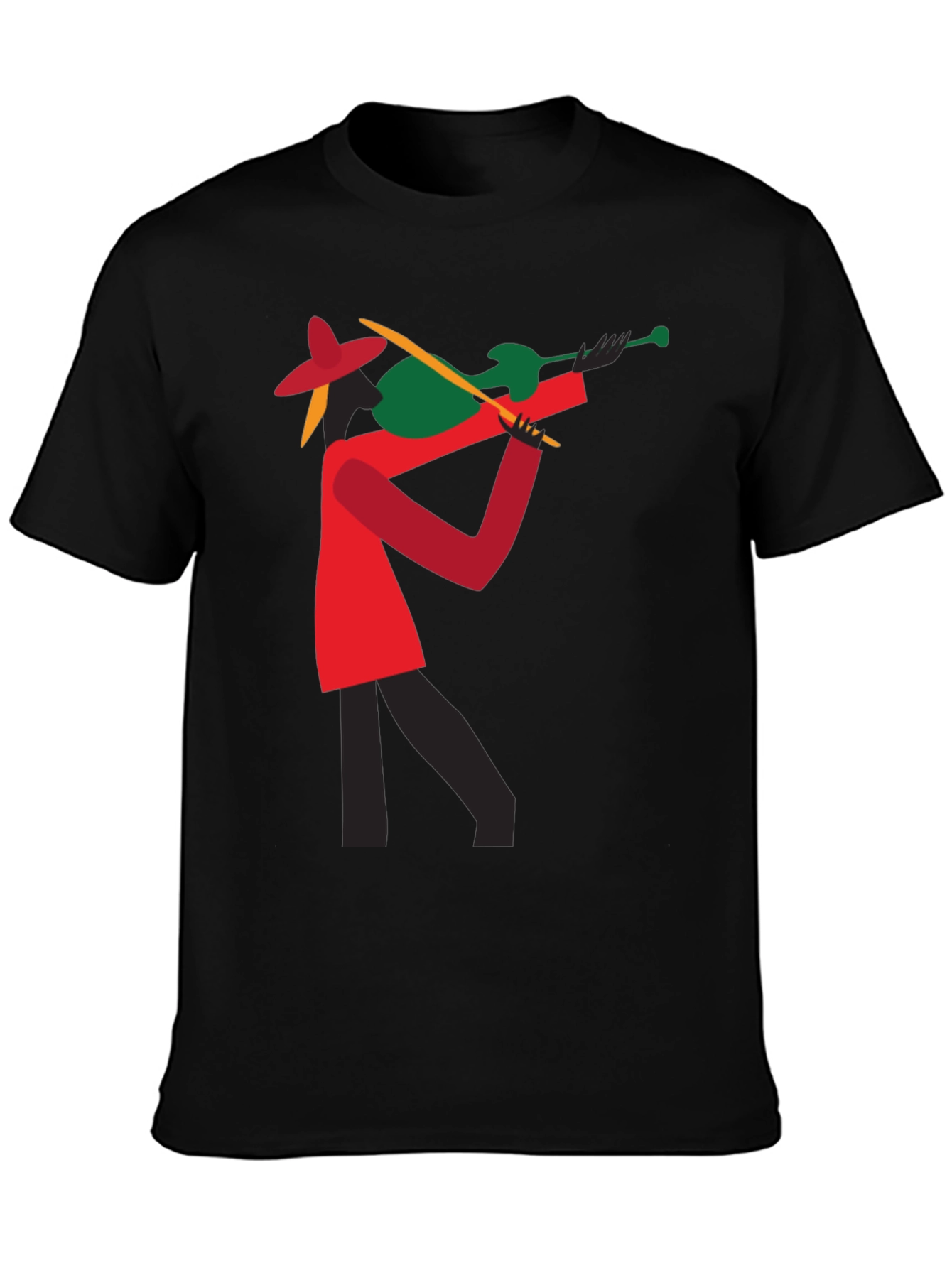 Abstract Violinist Graphic Tee - Cool Black T-Shirt